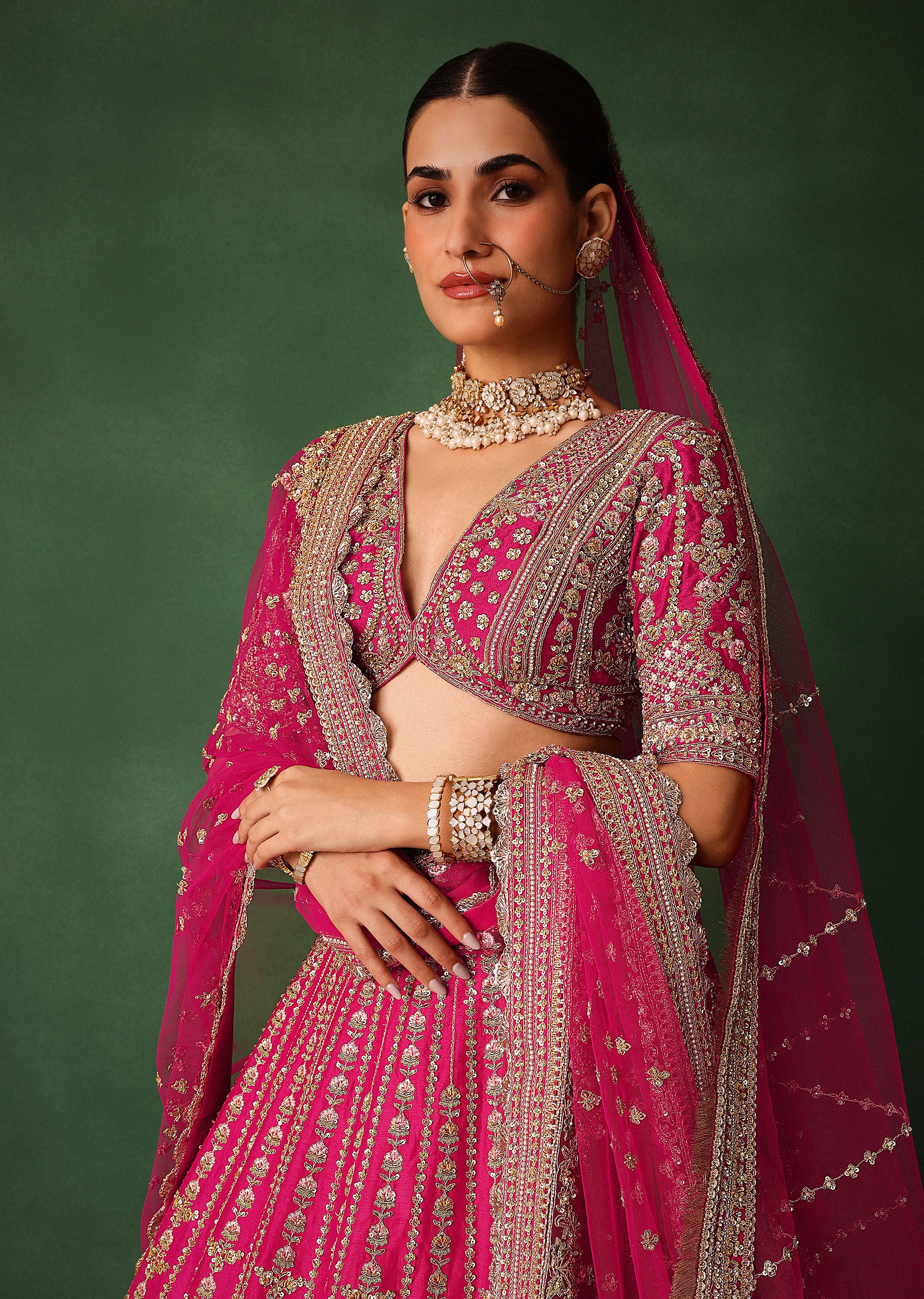 Rani Pink Hand Embroidered Lehenga With Blouse And Dupatta - Image 5