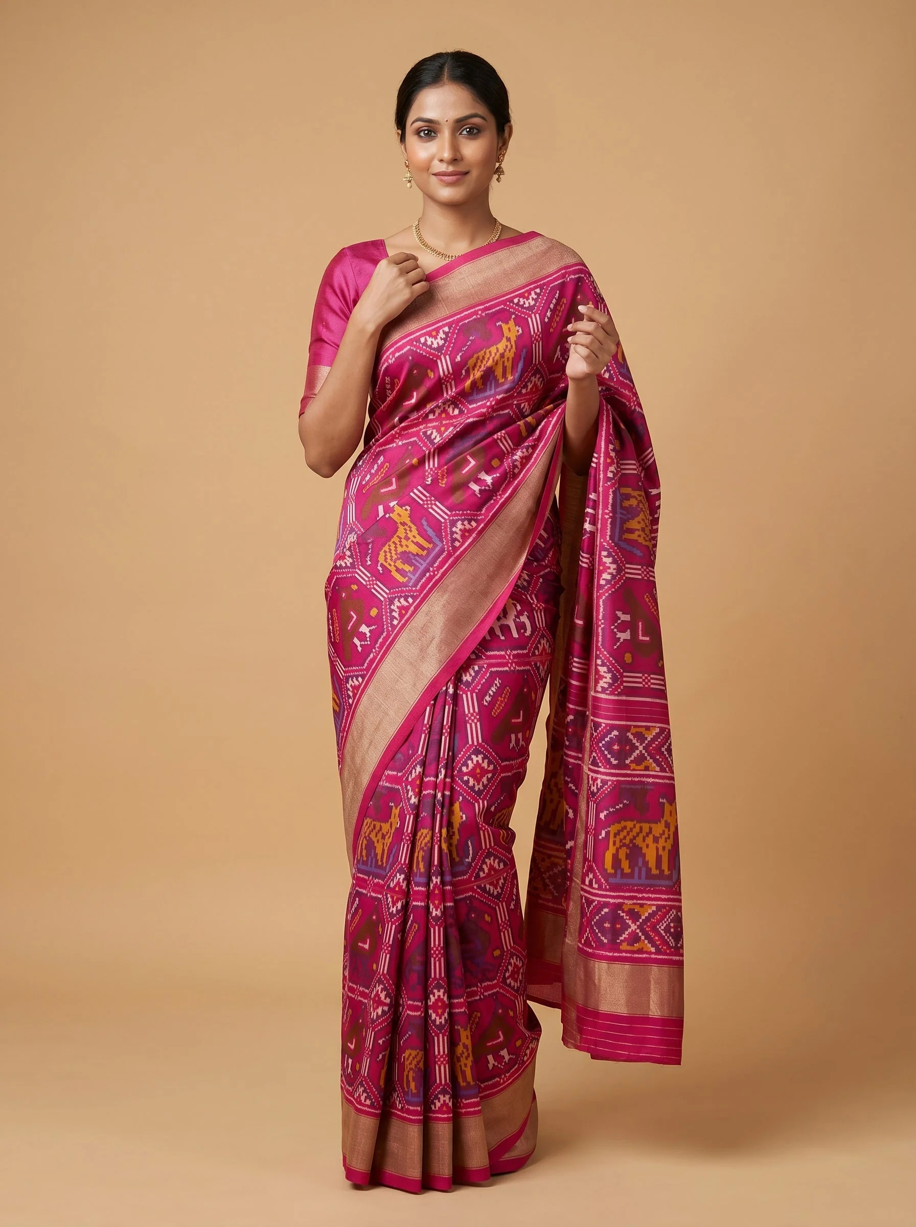 Rani Pink Handloom Saree with Bold Pattern