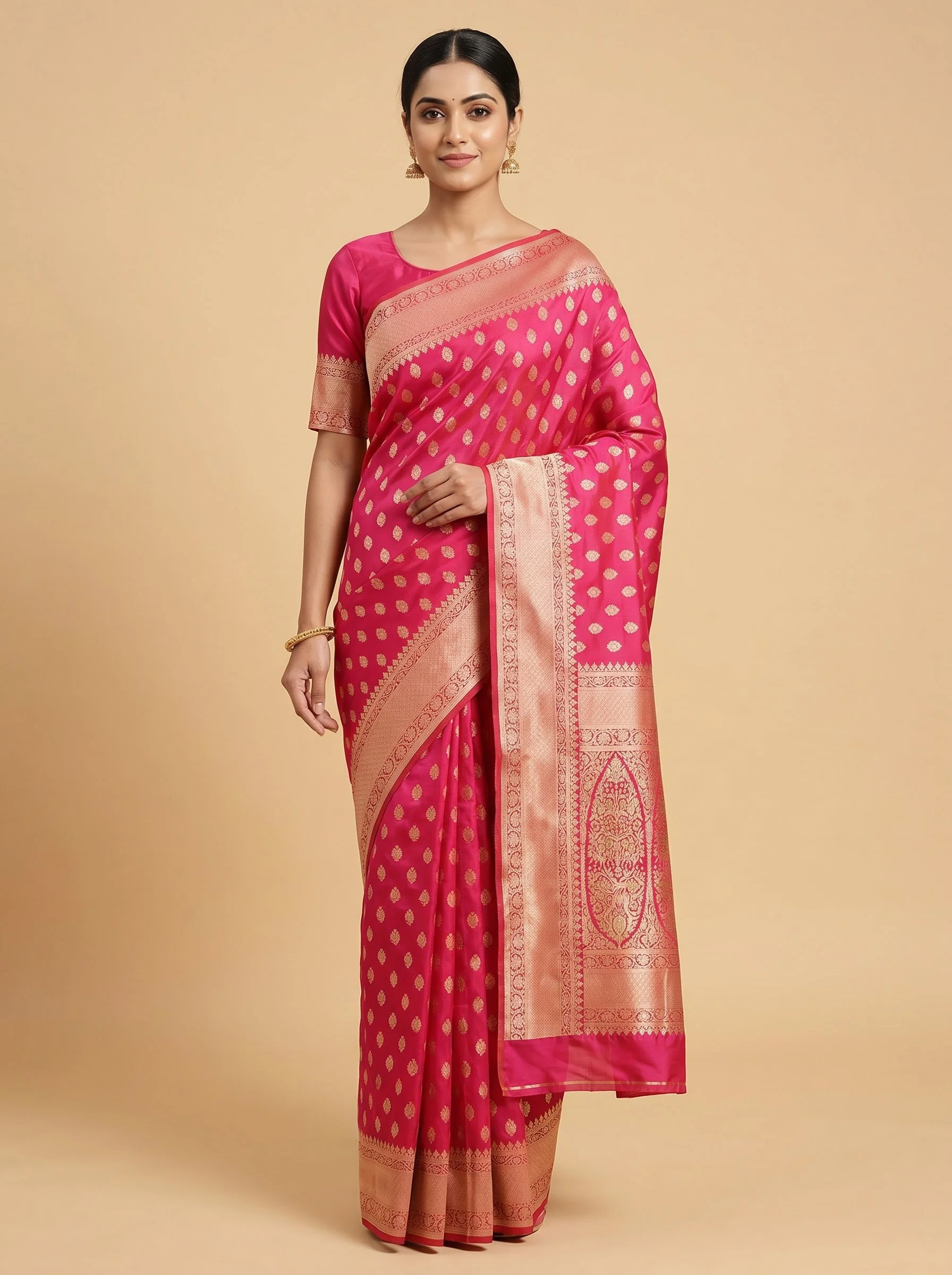 Rani Pink Handloom Saree with Festive Craft