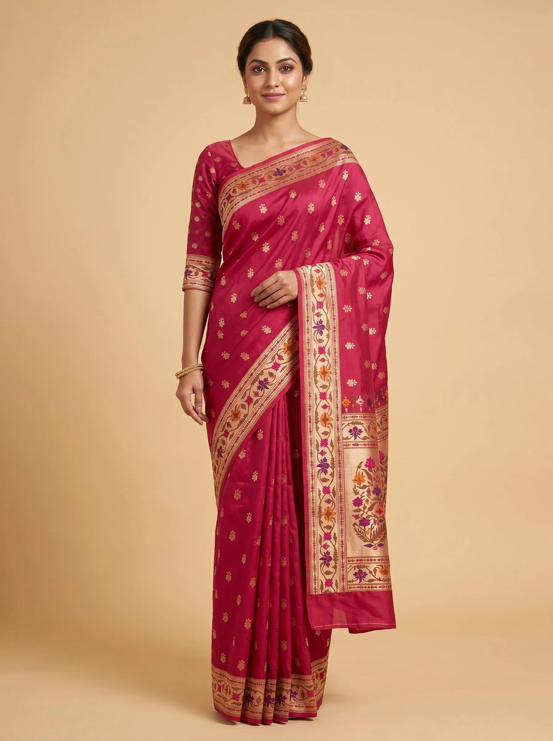 Rani Pink Handloom Saree with Radiant Drape