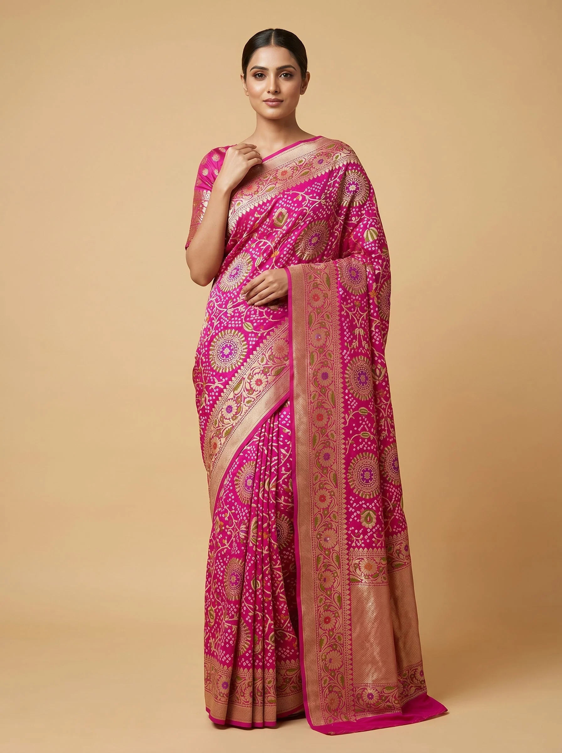 Rani Pink Holiday Bandhani Saree