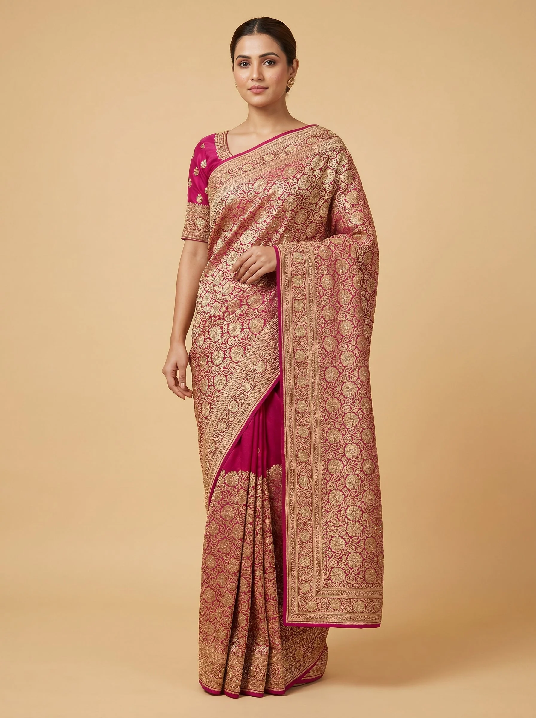 Rani Pink Holiday Pattern Handloom Saree