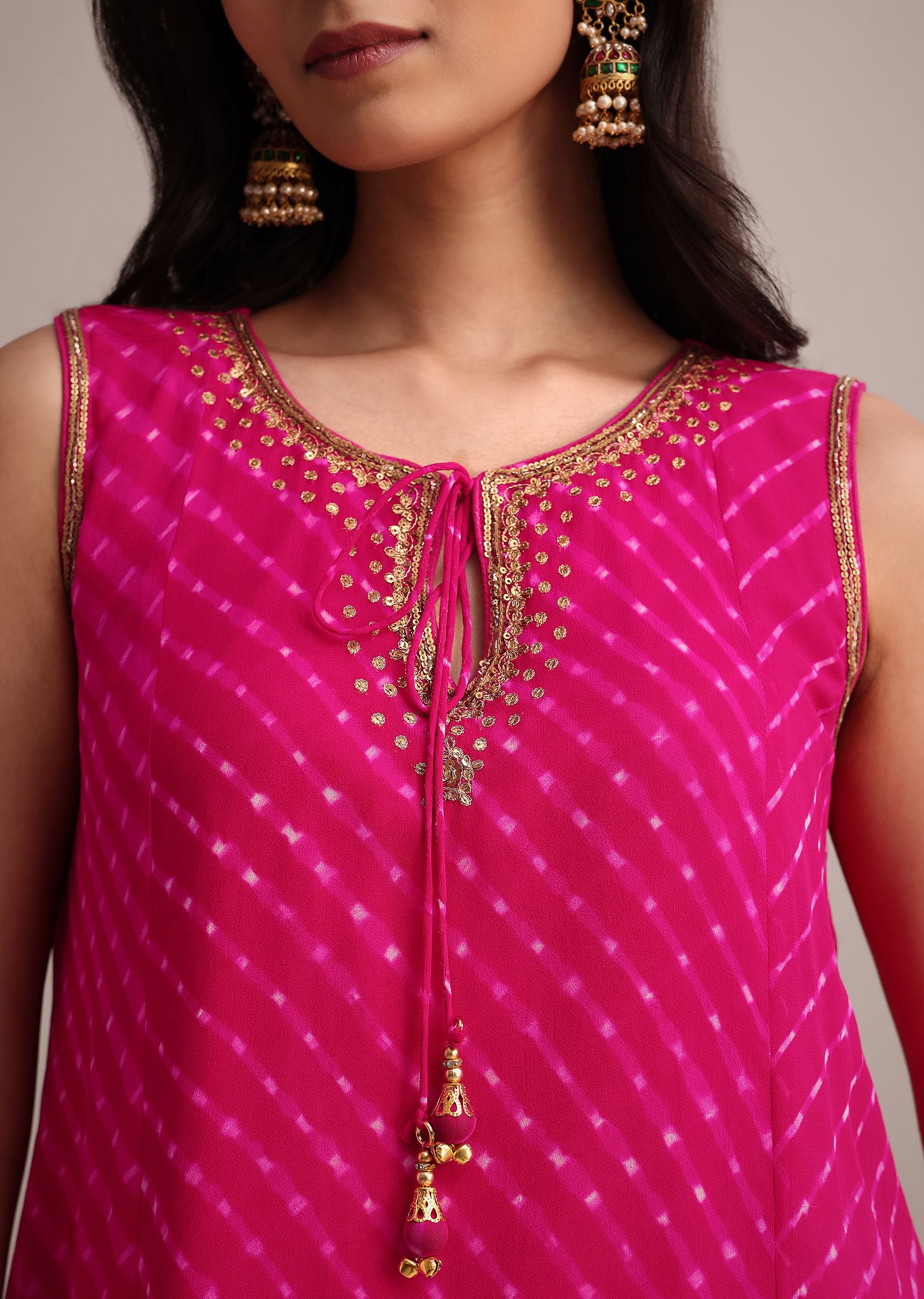 Rani Pink Leheriya Printed Kurta Dhoti Set - Image 2