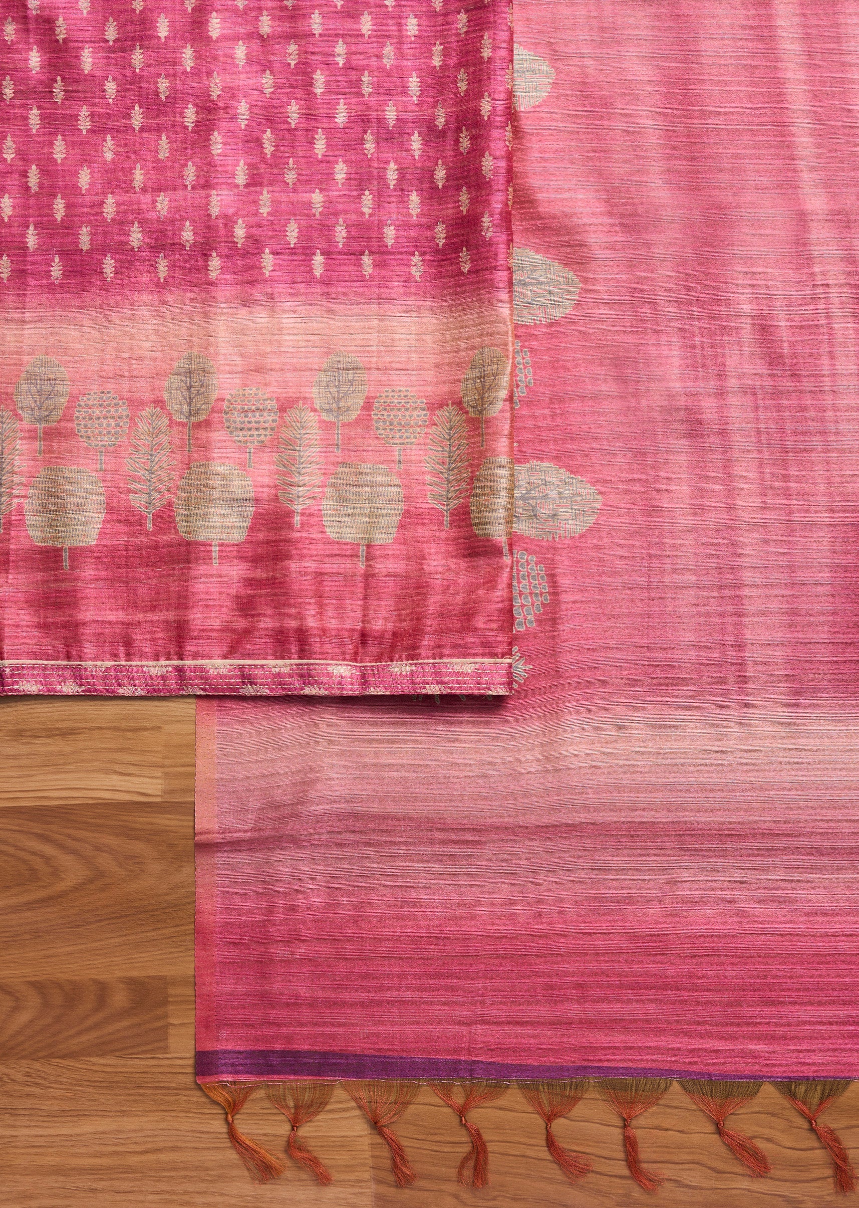 Rani Pink Printed Tissue Unstitched Suit Set - Image 3