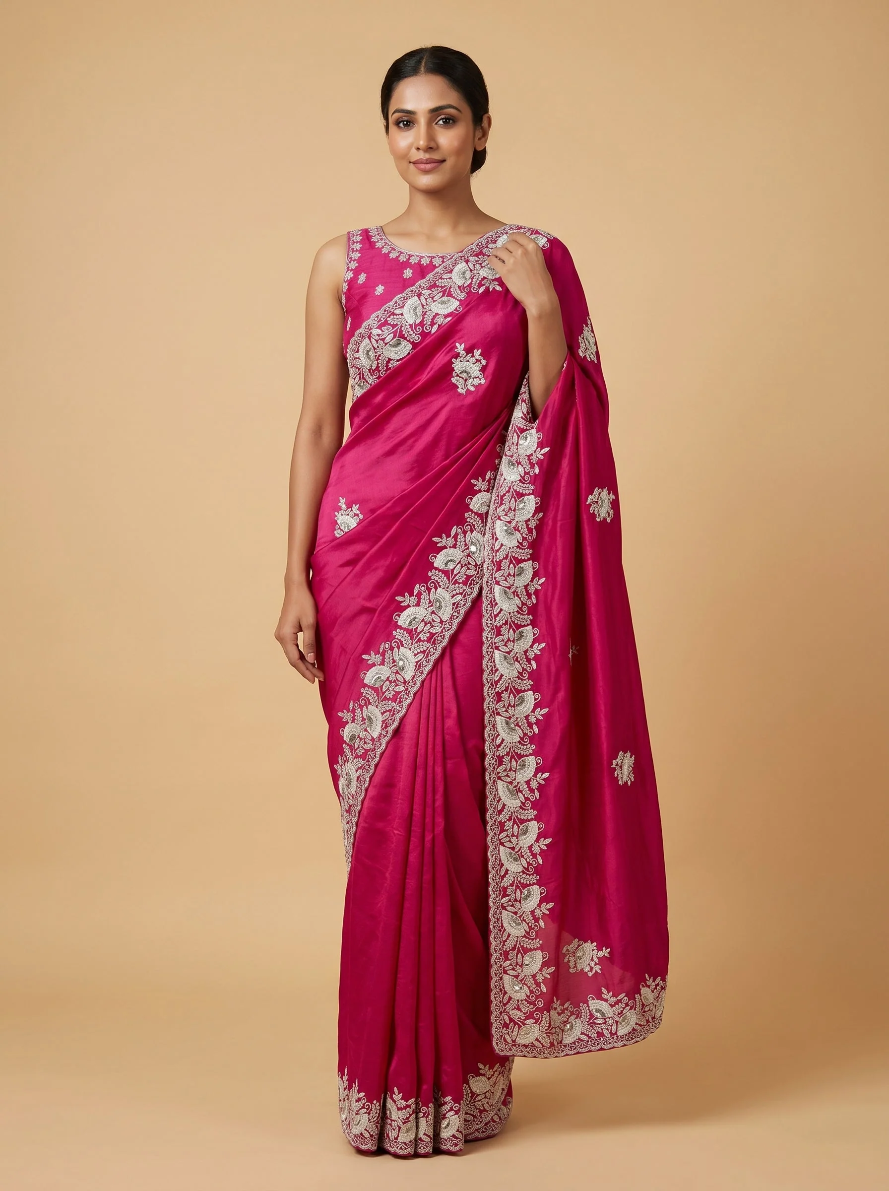 Rani Pink Royal Aura Embroidered Saree