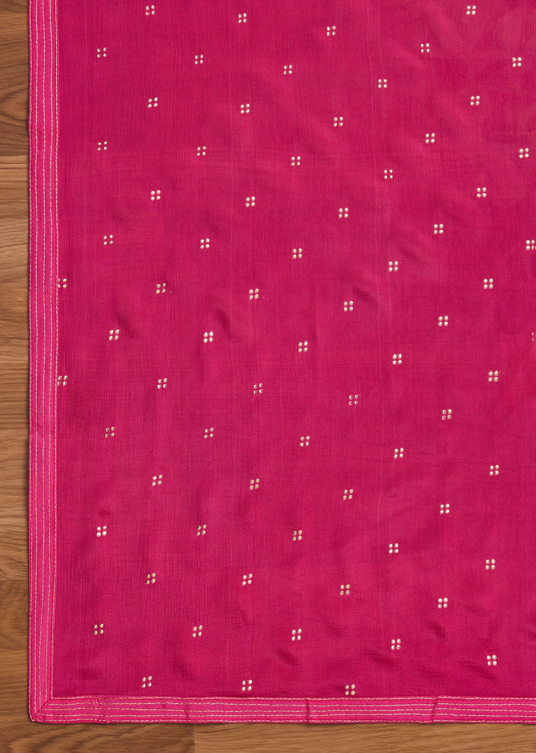 Rani Pink Satin Printed Unstitched Suit with Dupatta and Bottom Fabric - Image 5