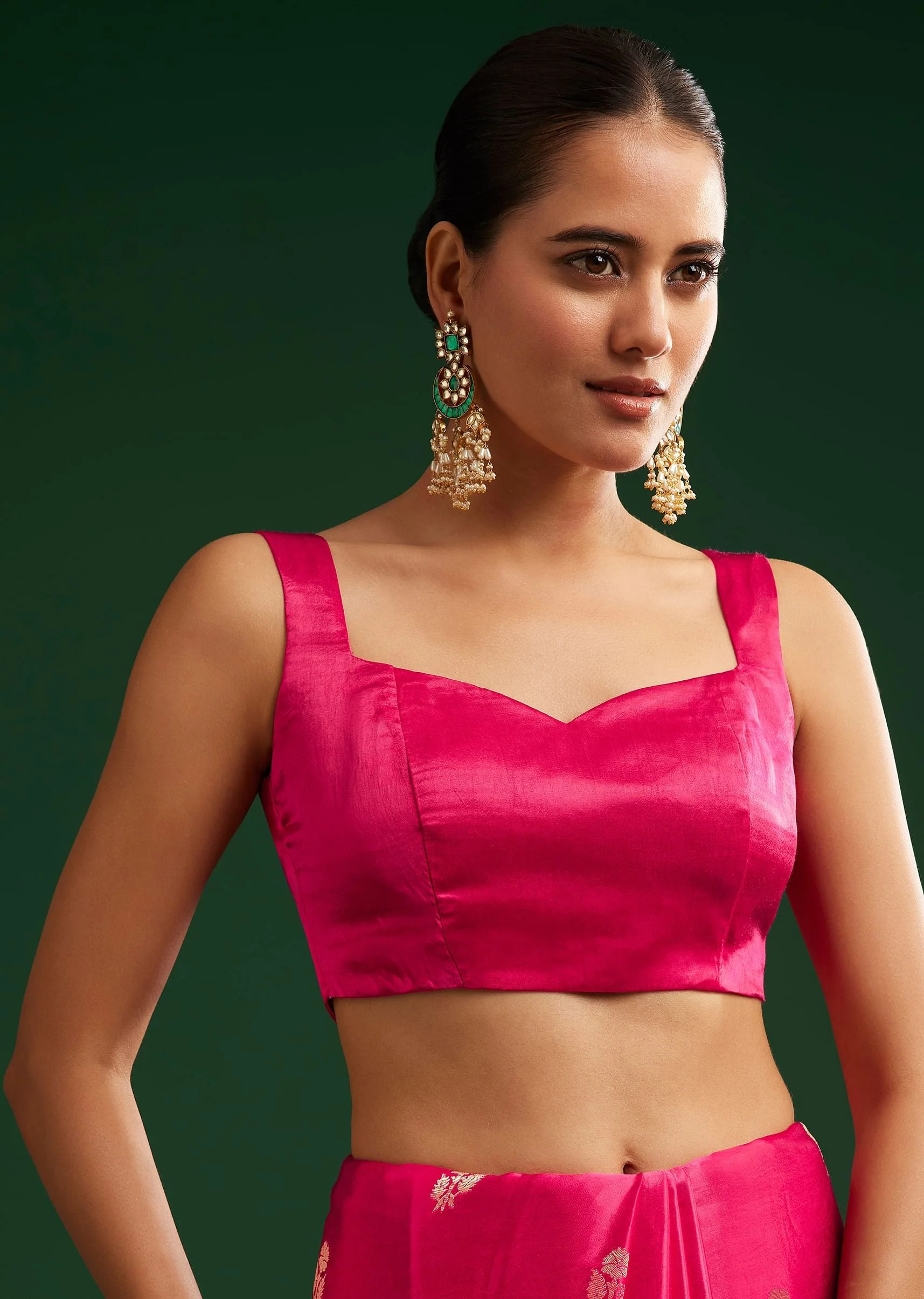 Rani Pink Satin Saree With Zari Woven Design - Image 7