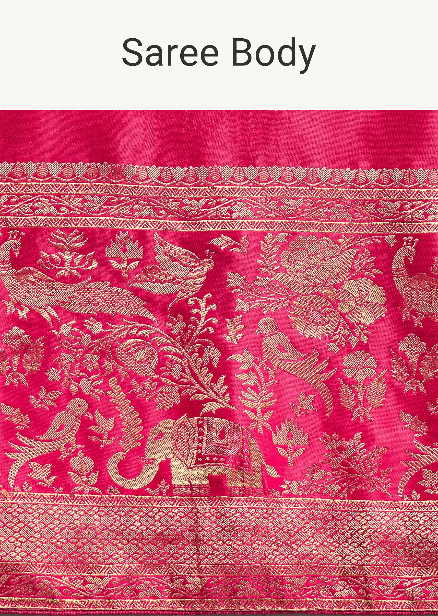 Rani Pink Satin Saree With Zari Woven Design - Image 9