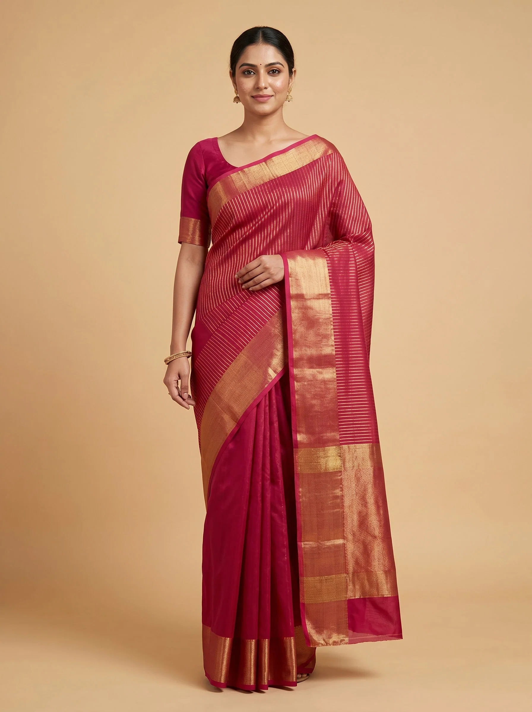 Rani Pink Striking Flow Handloom Saree