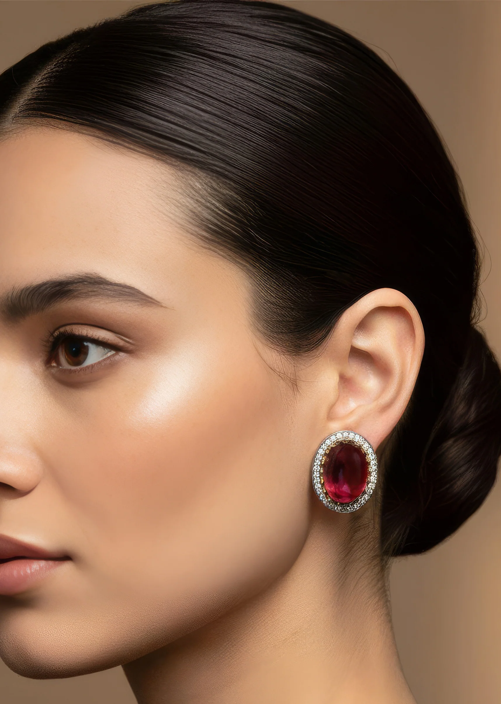 Rani Pink Studs In Kundan Jadau With Semi Precious Stones