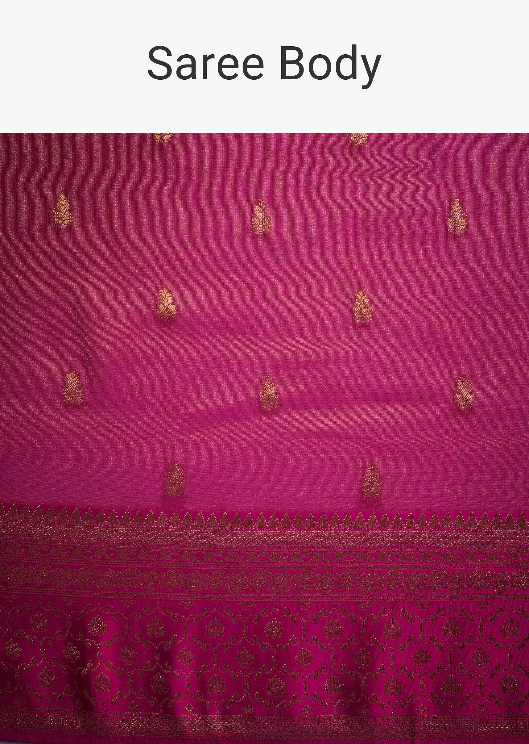 Rani Pink Tissue Silk Saree With Butti Work - Image 9