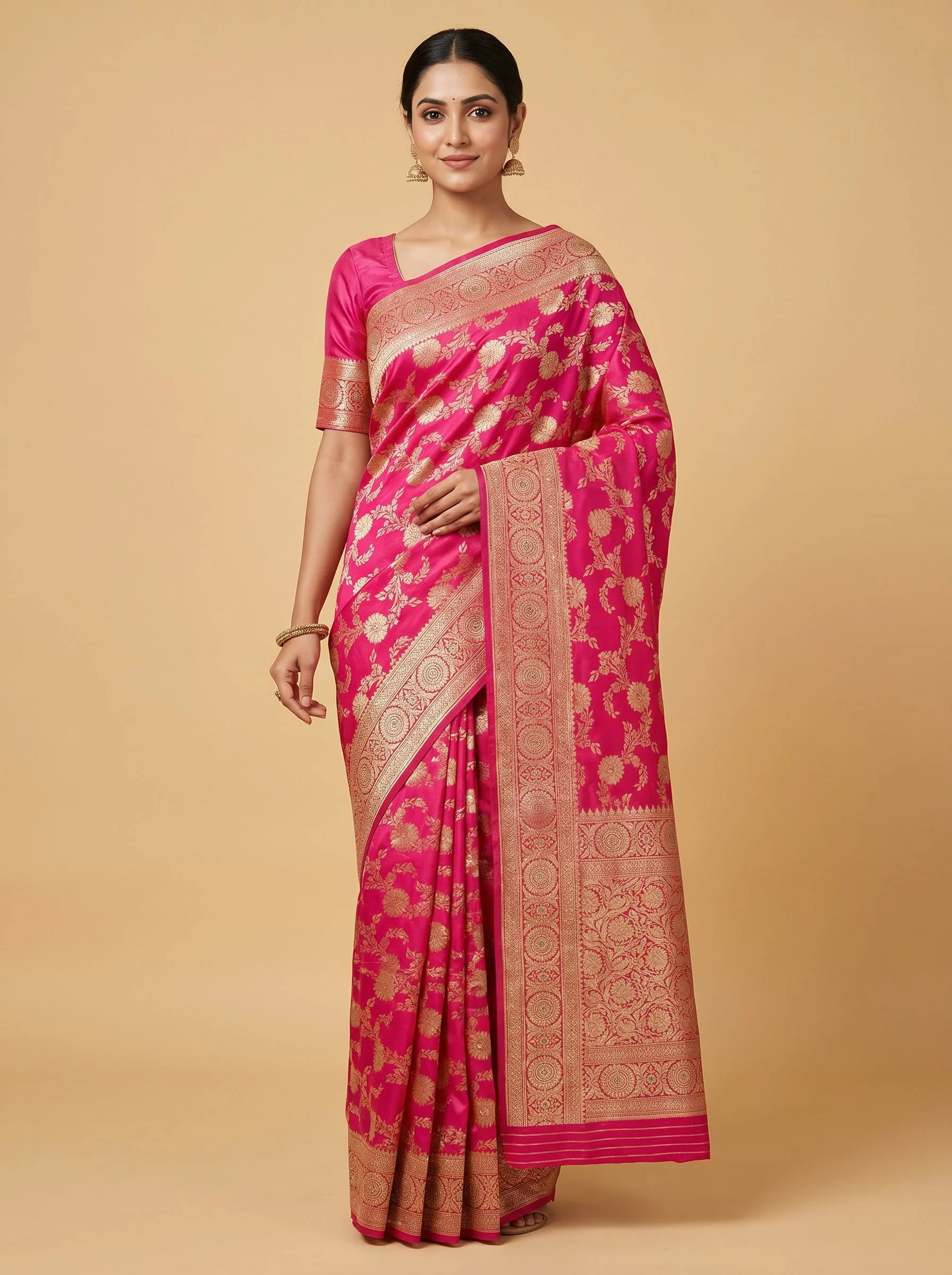 Rani Pink Vibrant Embroidered Saree