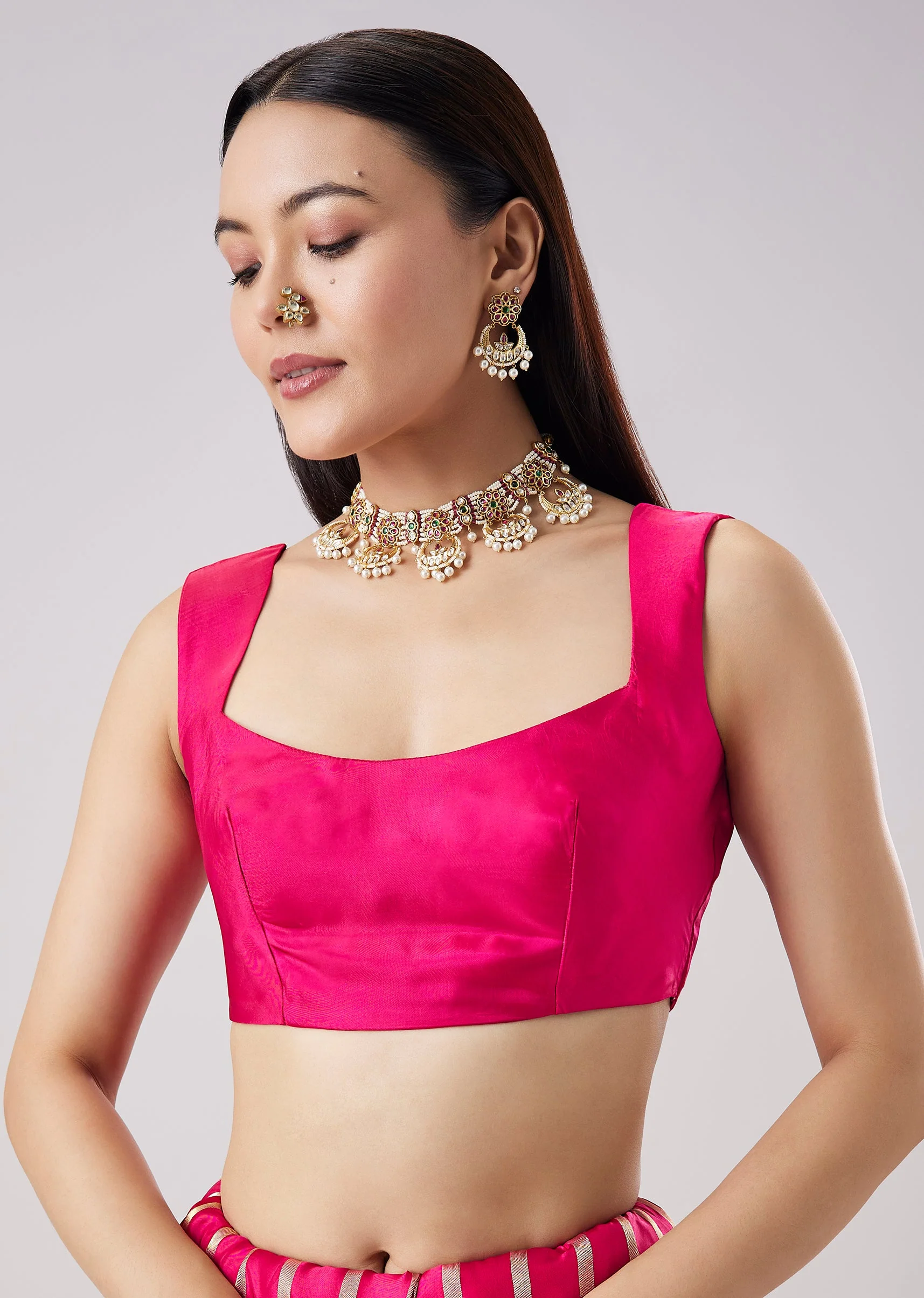 Rani Pink Woven Motif Saree With Unstitched Blouse - Image 7