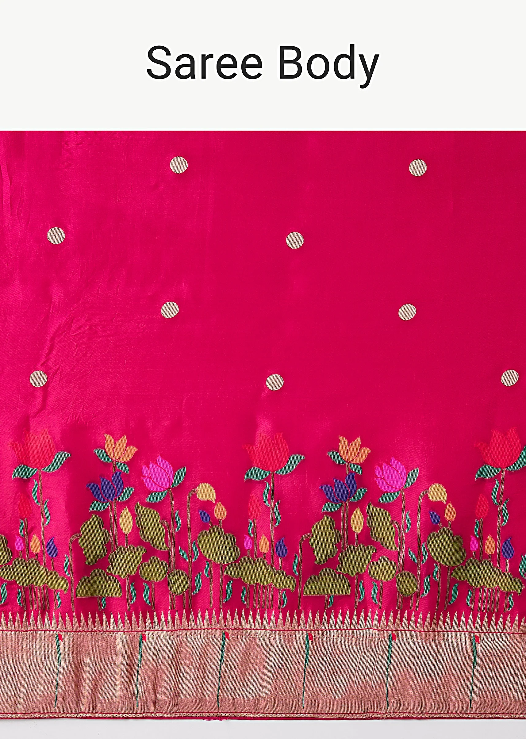 Rani Pink Woven Motif Saree With Unstitched Blouse - Image 9