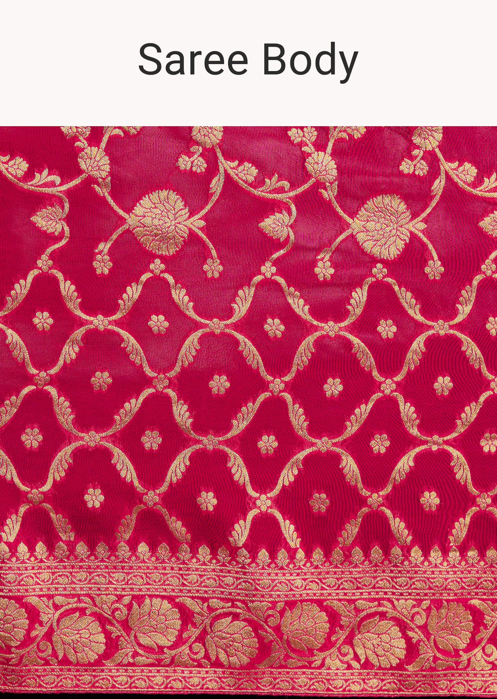 Rani Pink Woven Saree With Jaal Work And Floral Border - Image 9