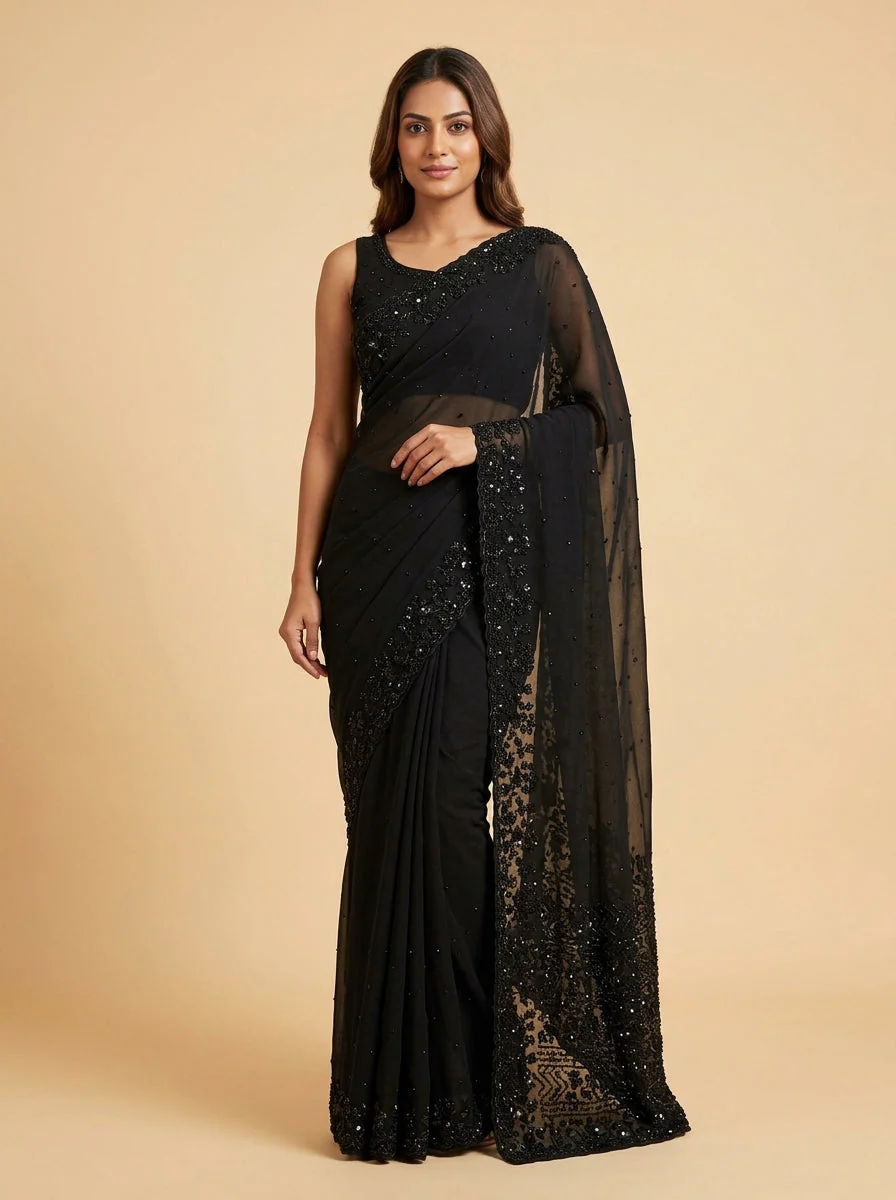 Raven Black Bold Drama Saree