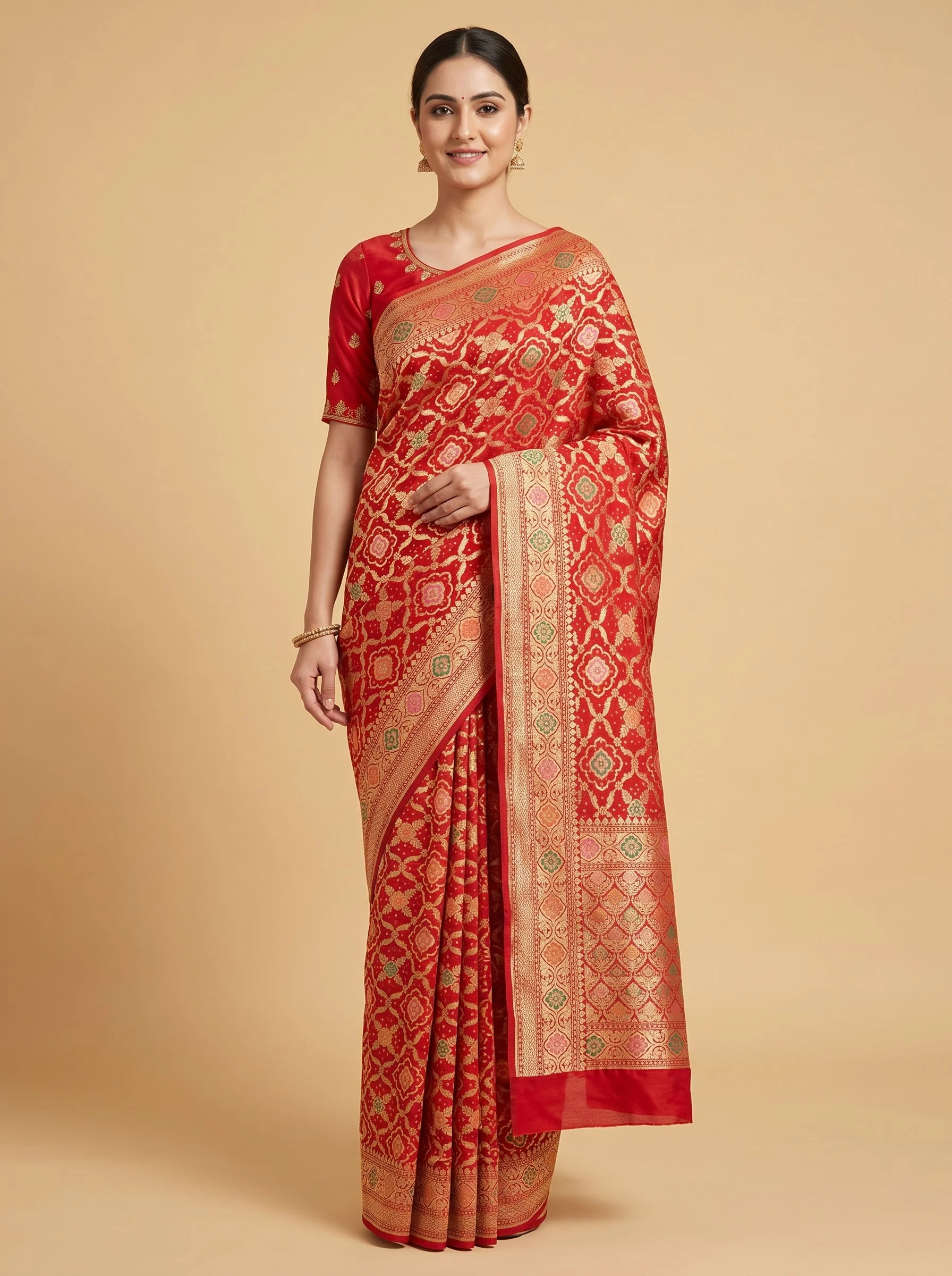 Red Ancestral Bandhani Saree