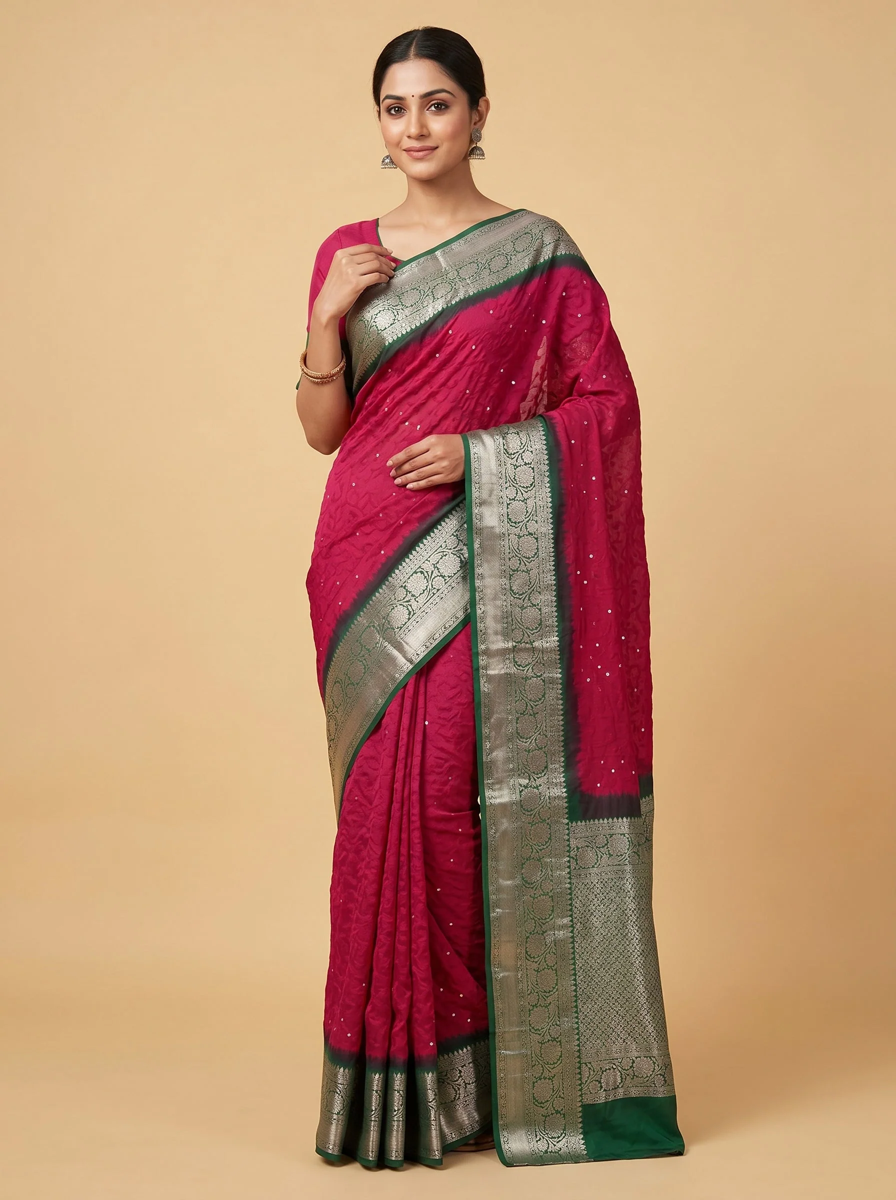 Red Ancestral Pattern Bandhani Saree