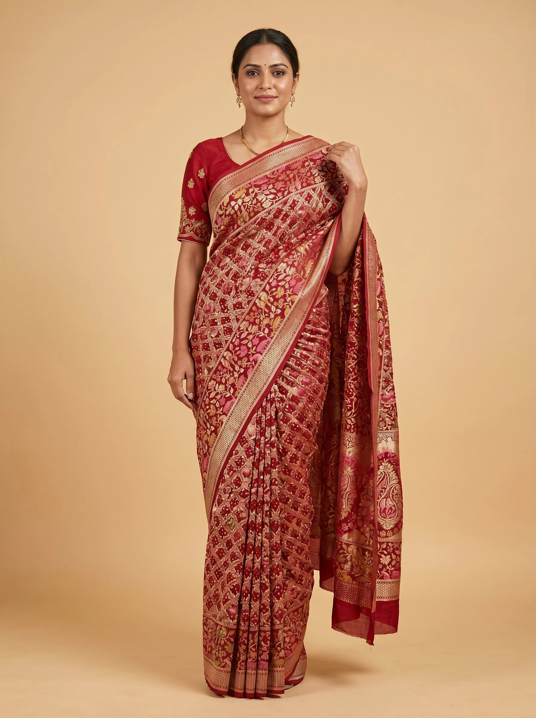 Red Ancestral Tie-Dye Bandhani Saree