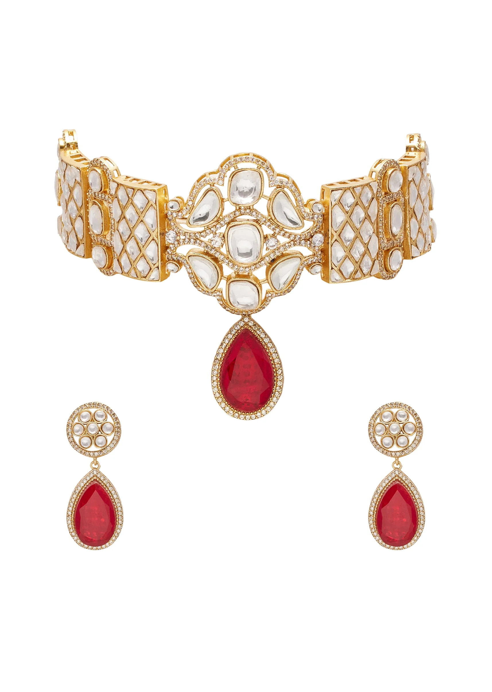 Red And Gold Teardrop Pendant Necklace Set - Image 2