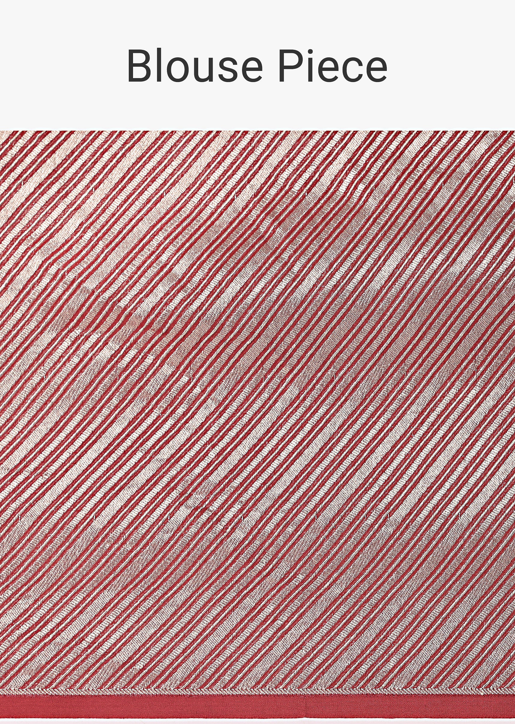 Red And Silver Striped Chanderi Tissue Saree With Pipe Finish Stitched Blouse - Image 9
