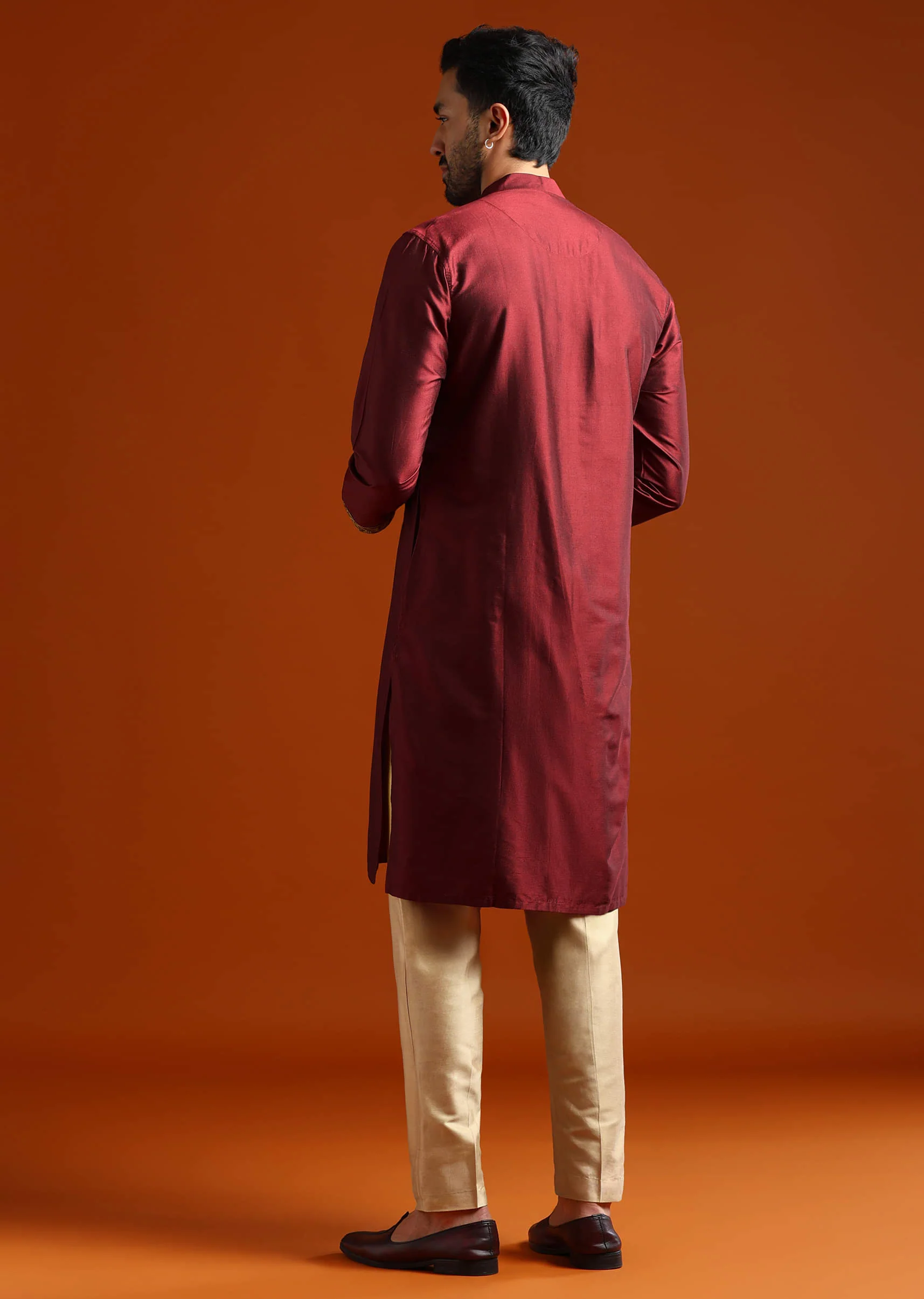 Red Banarasi Silk Kurta Set For Men With Heavy Hand Embroidery - Image 5