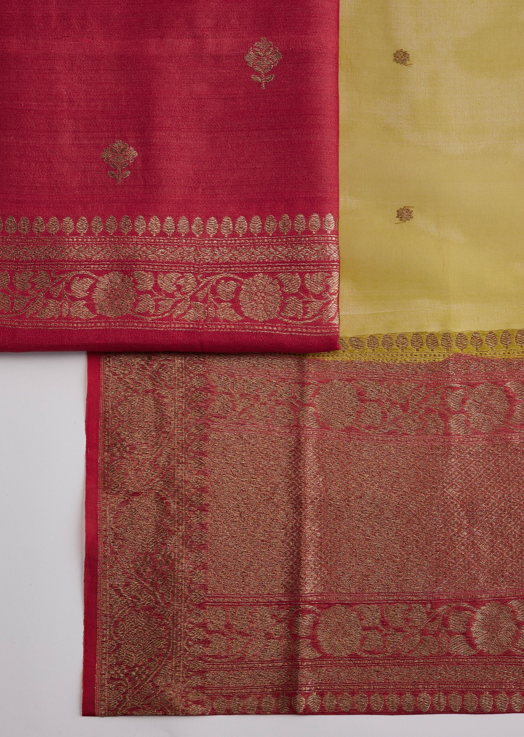 Red Banarasi Silk Unstitched Suit Set - Image 3