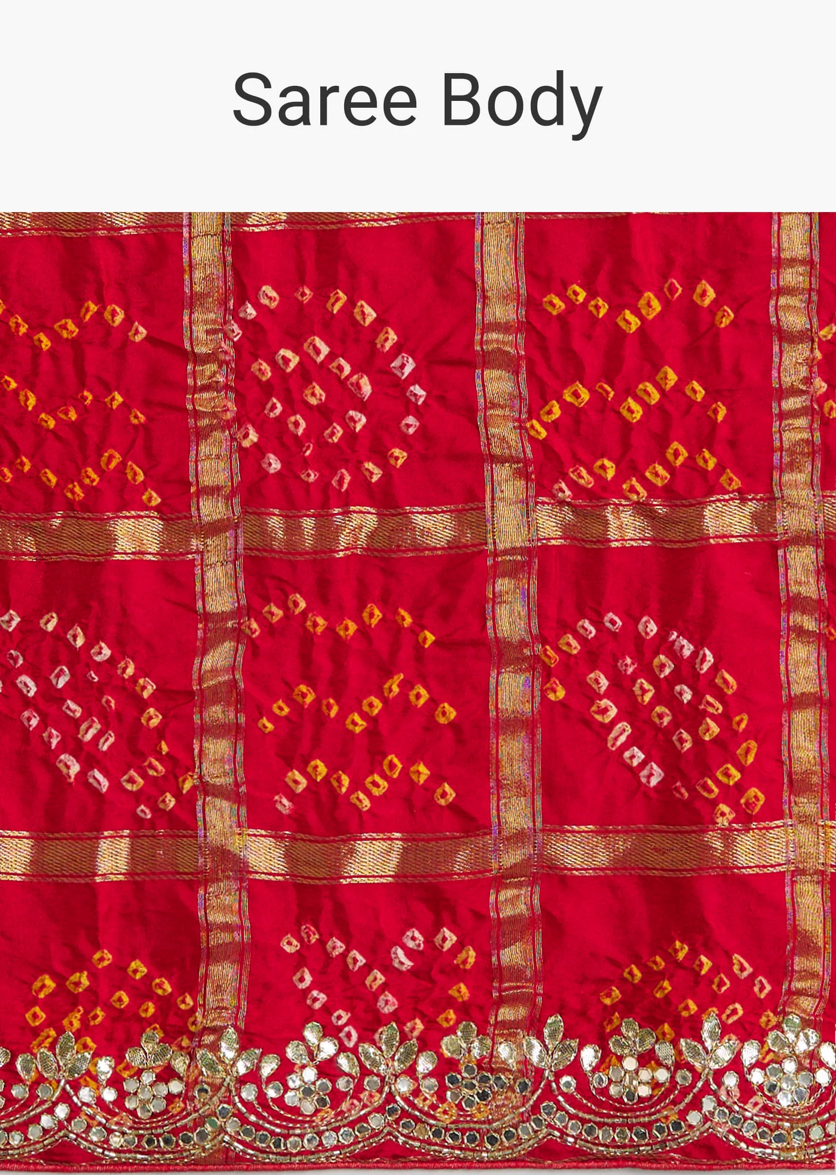 Red Bandhani Saree With Gota Work - Image 10