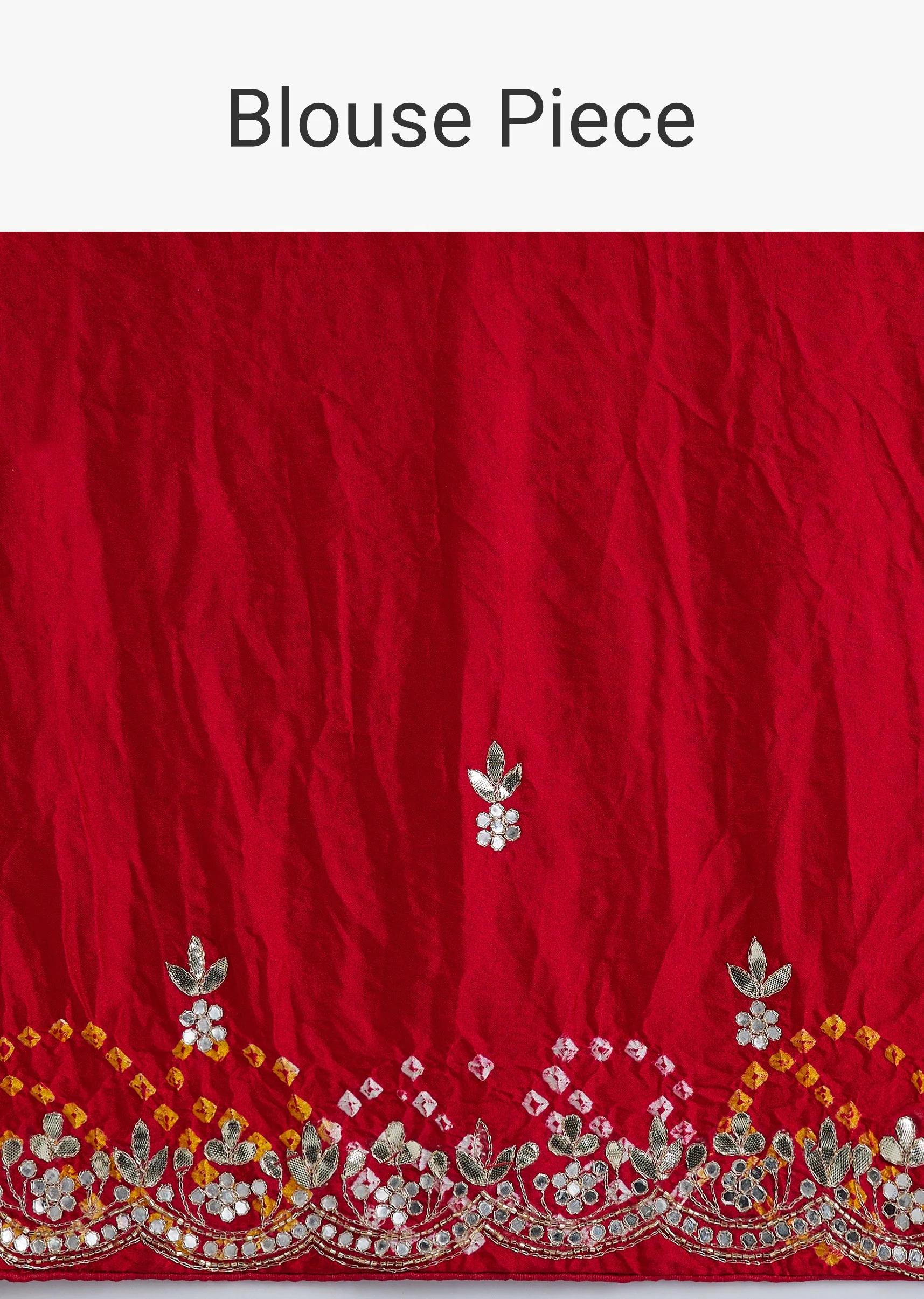 Red Bandhani Saree With Gota Work - Image 11