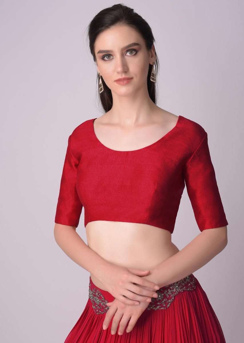 Red Blouse With Half Sleeves And Round Neckline - Image 2