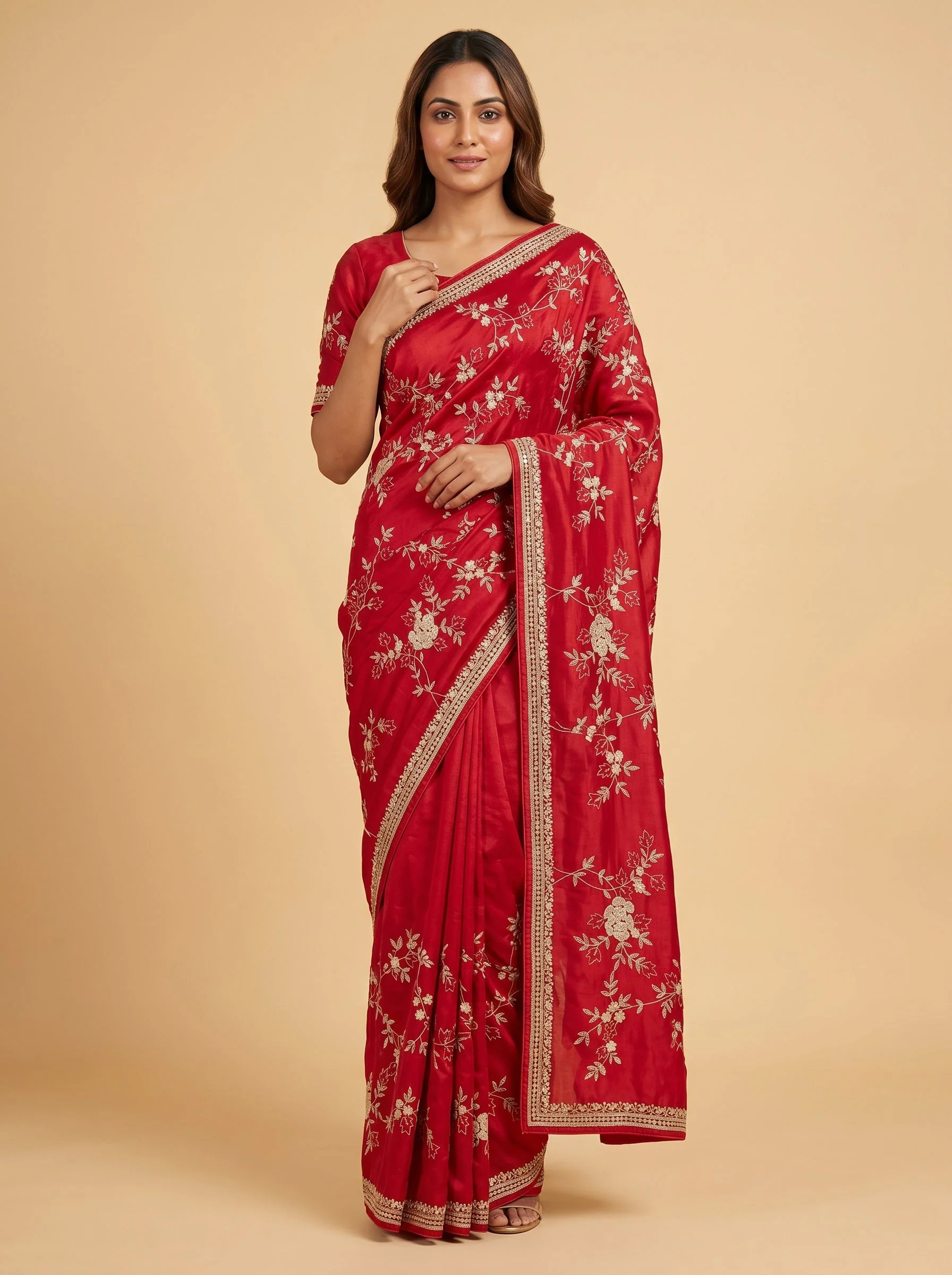 Red Bold Craft Embroidered Saree