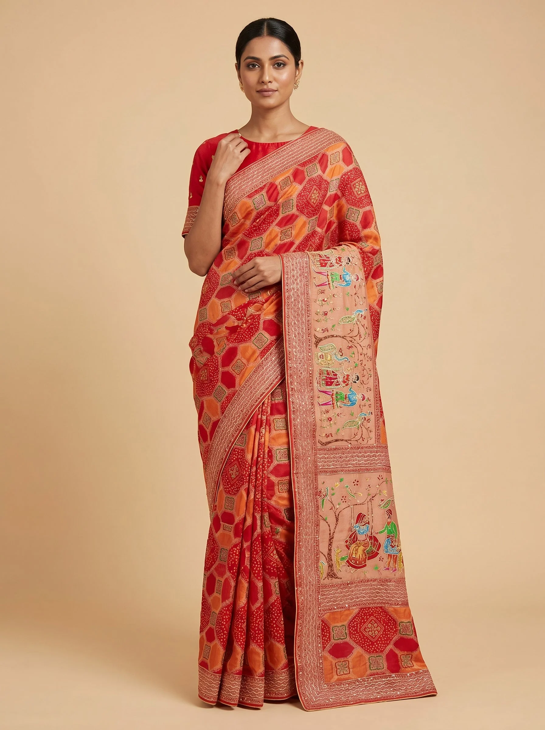 Red Bold Detail Embroidered Saree