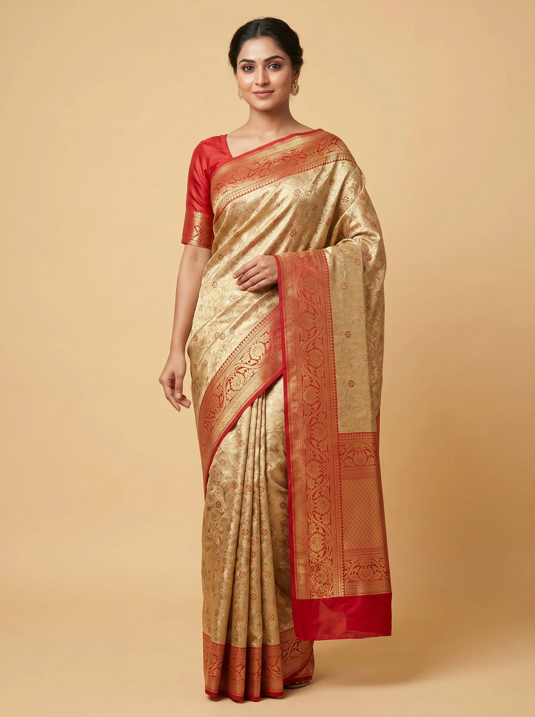 Red Bold Fold Handloom Saree