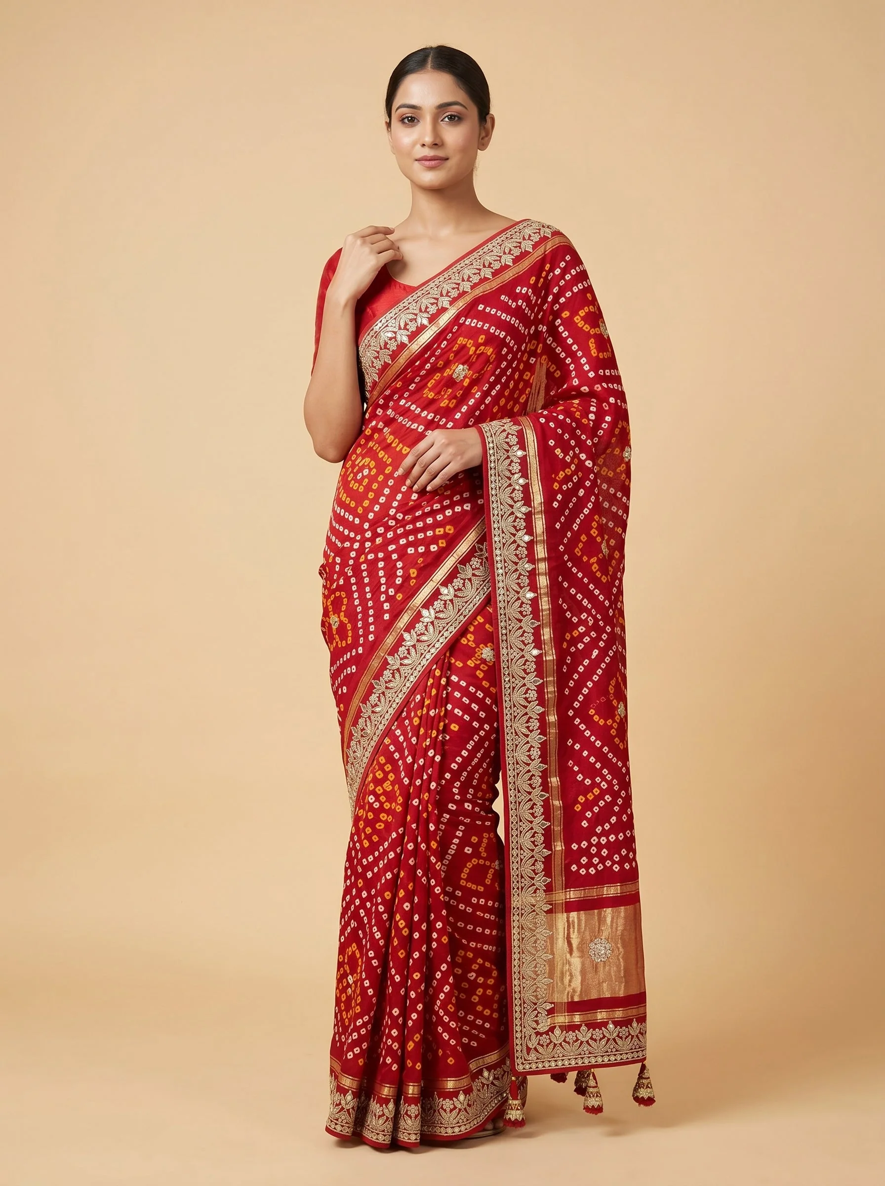 Red Classic Bandhani Saree
