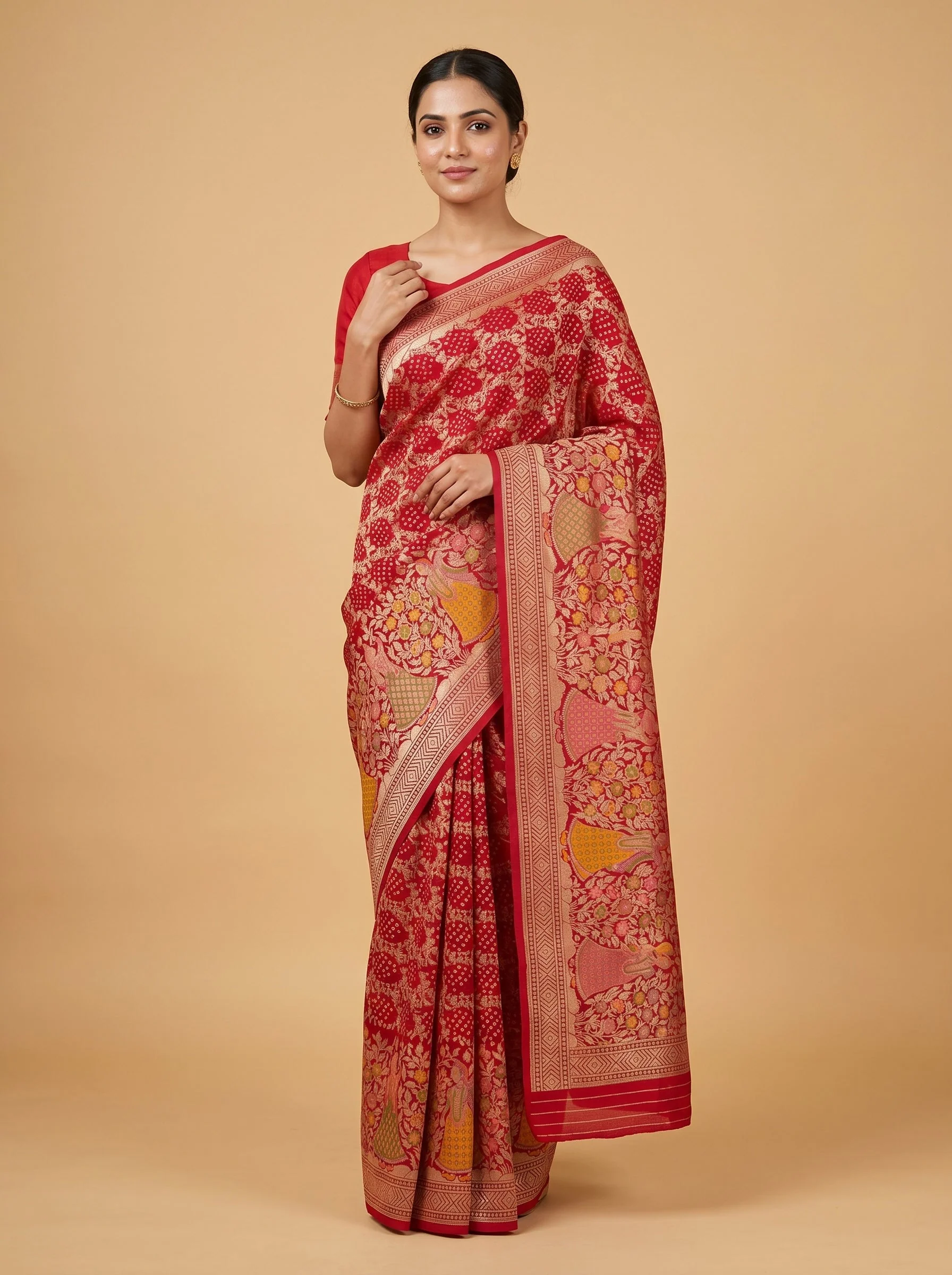 Red Classic Bandhani Tie-Dye Saree