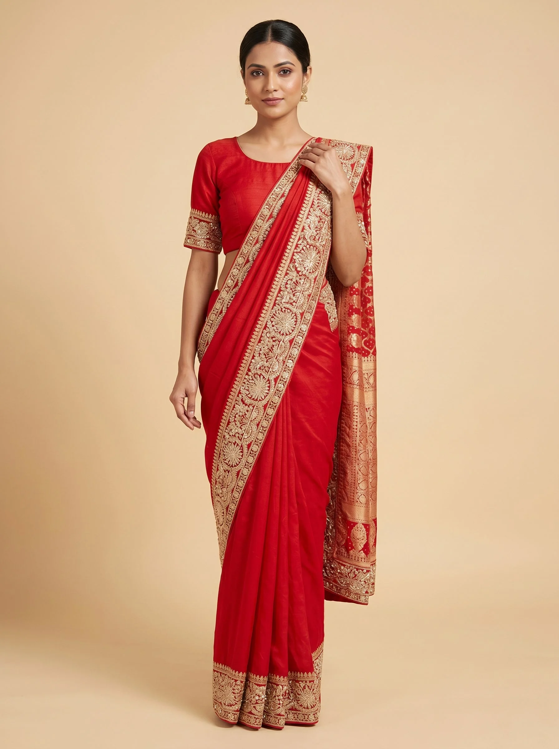Red Classic Tie-Dye Bandhani Saree