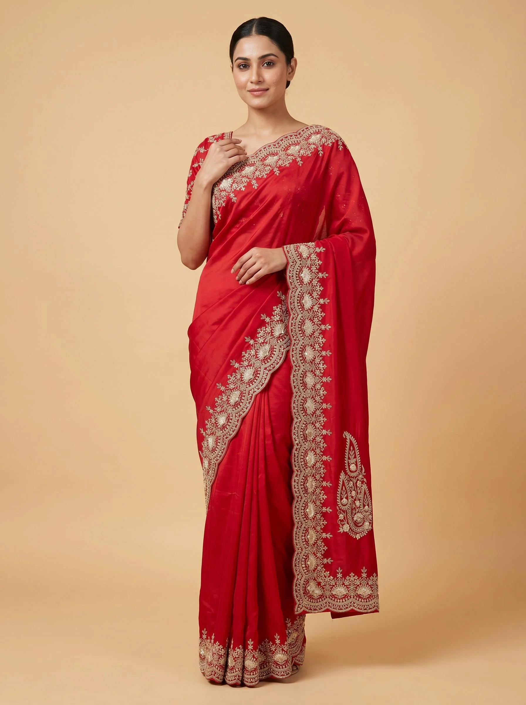 Red Crafted Embroidery Saree