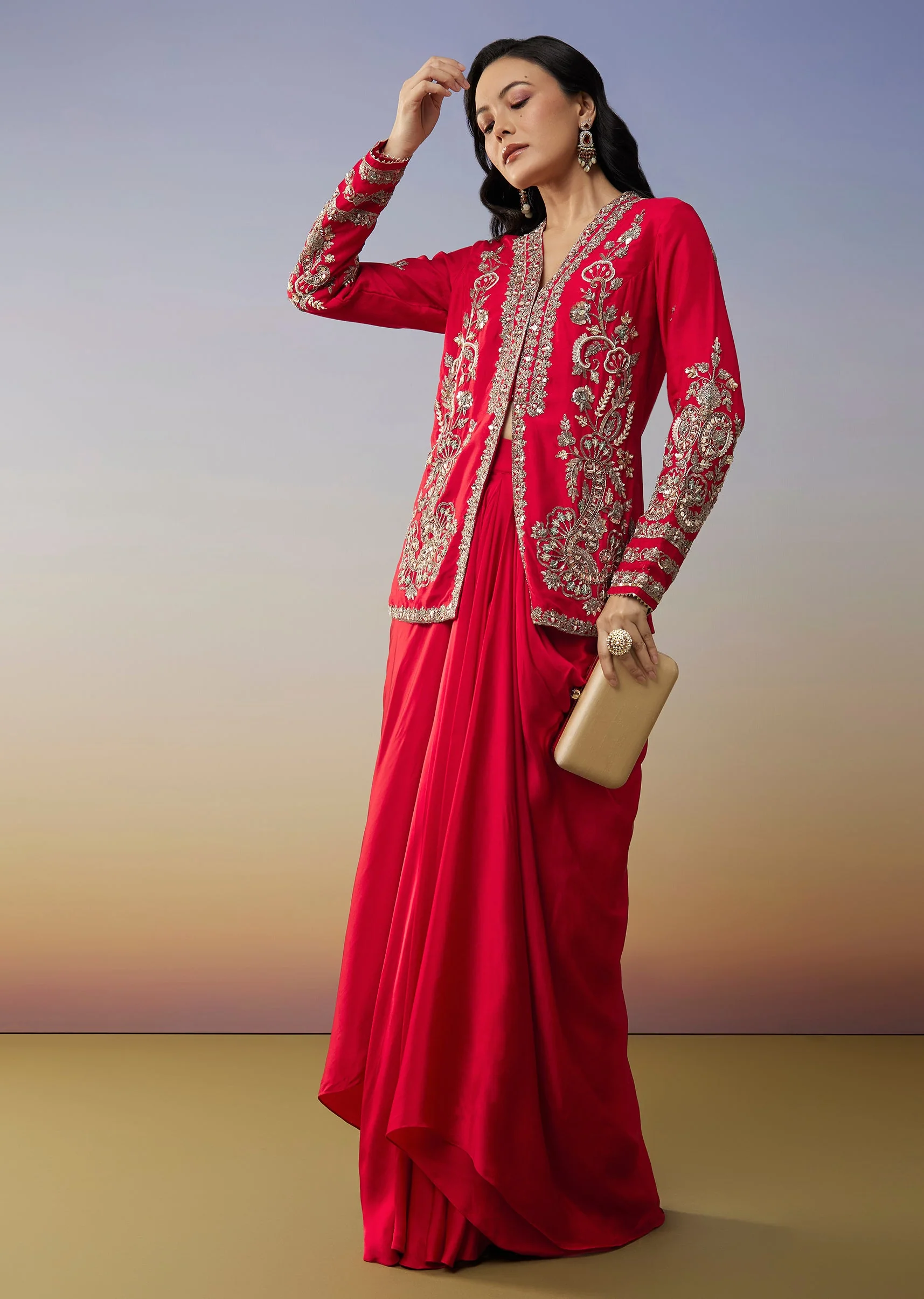 Red Crepe Jumpsuit And Cut Dana Work - Image 3