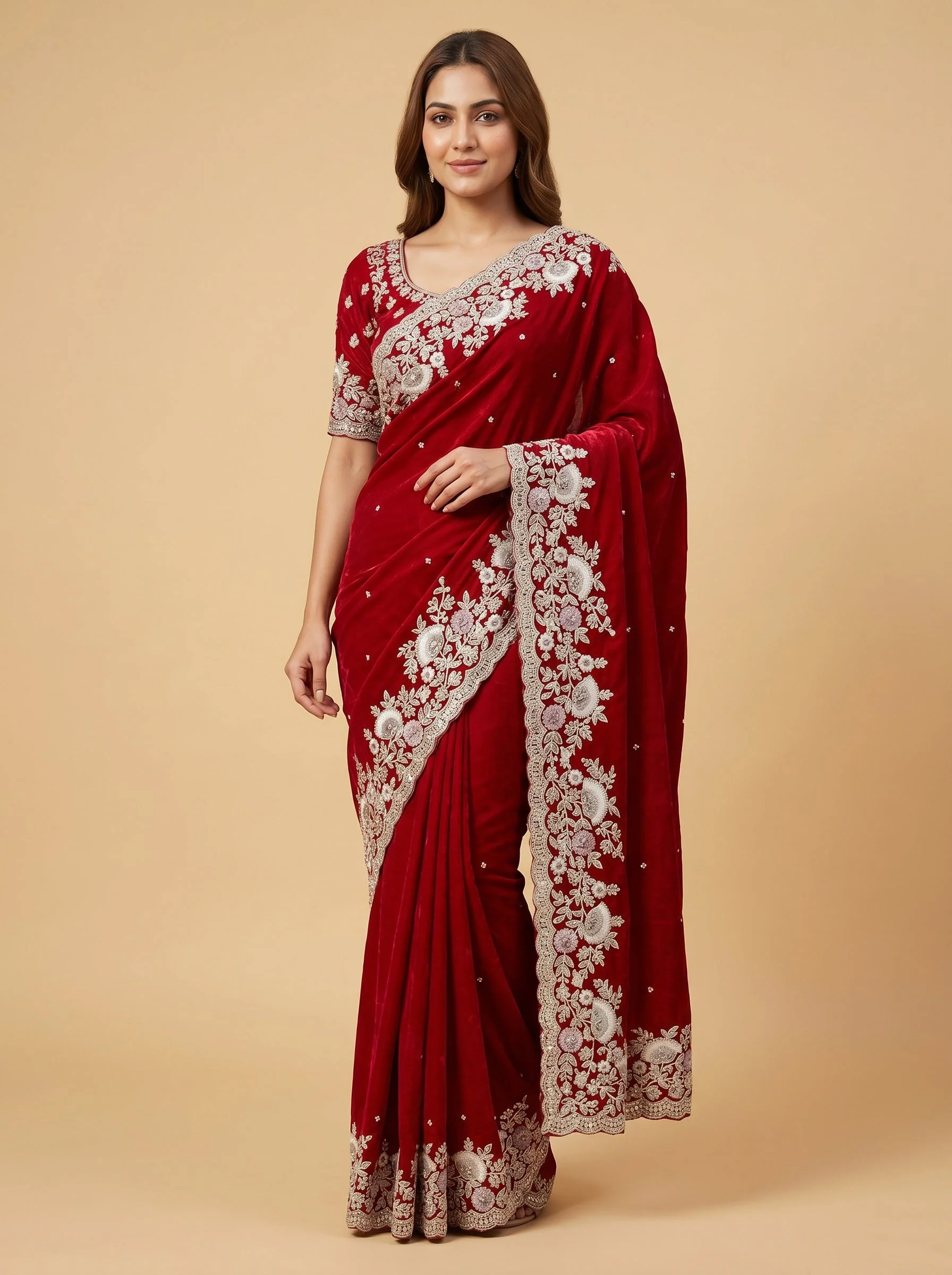 Red Deep Tone Embroidered Saree