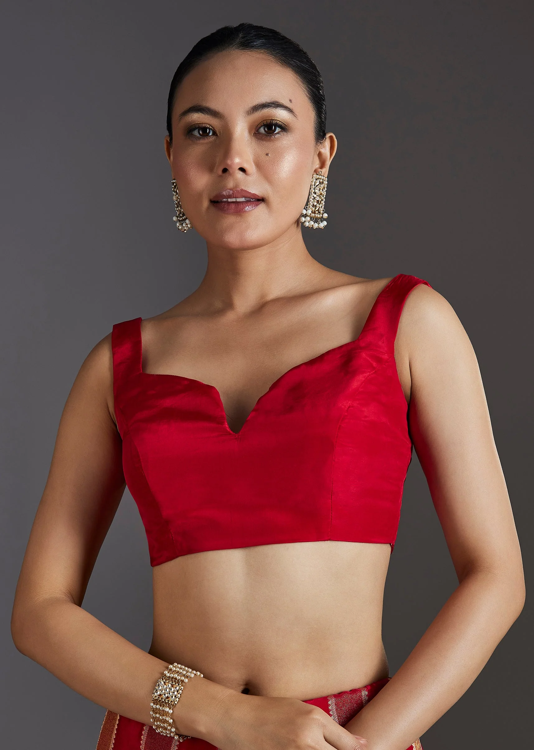 Red Dola Silk Lehriya Saree - Image 7