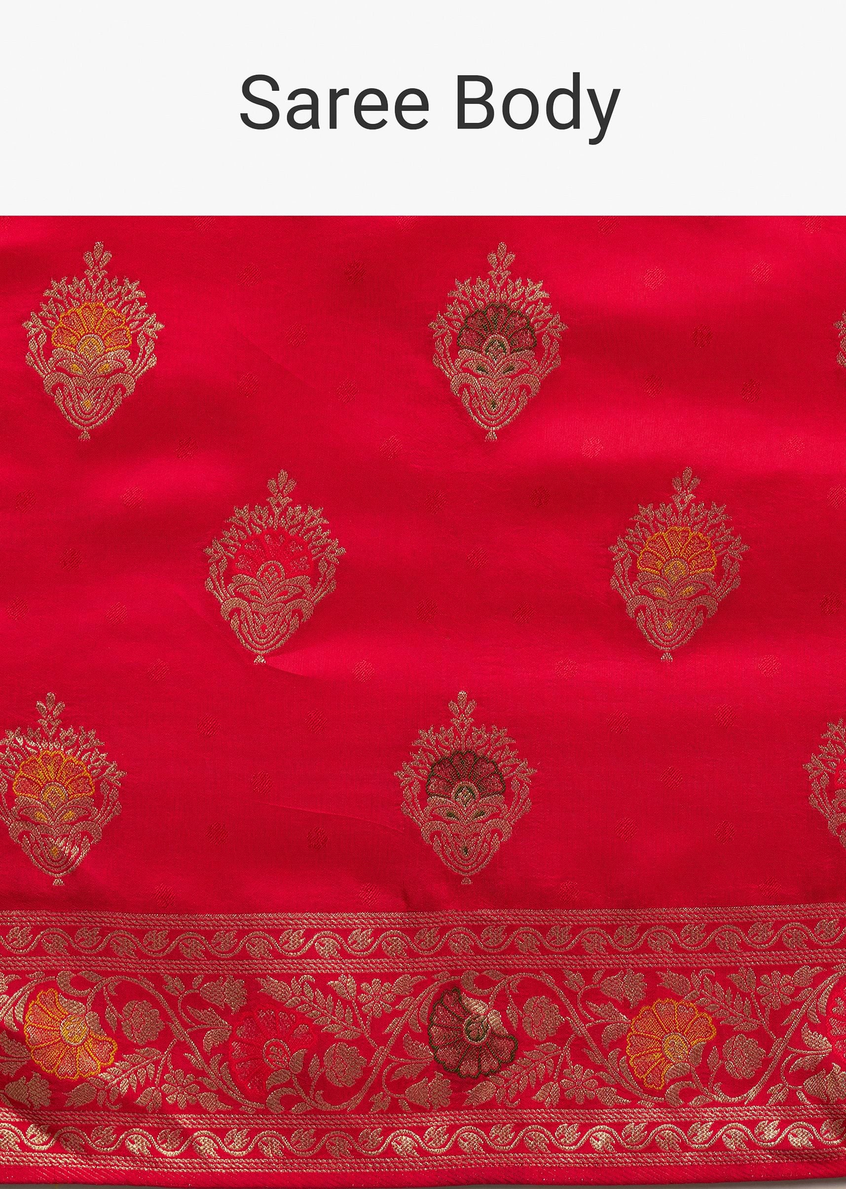 Red Dola Silk Saree With Zari Detailing - Image 9