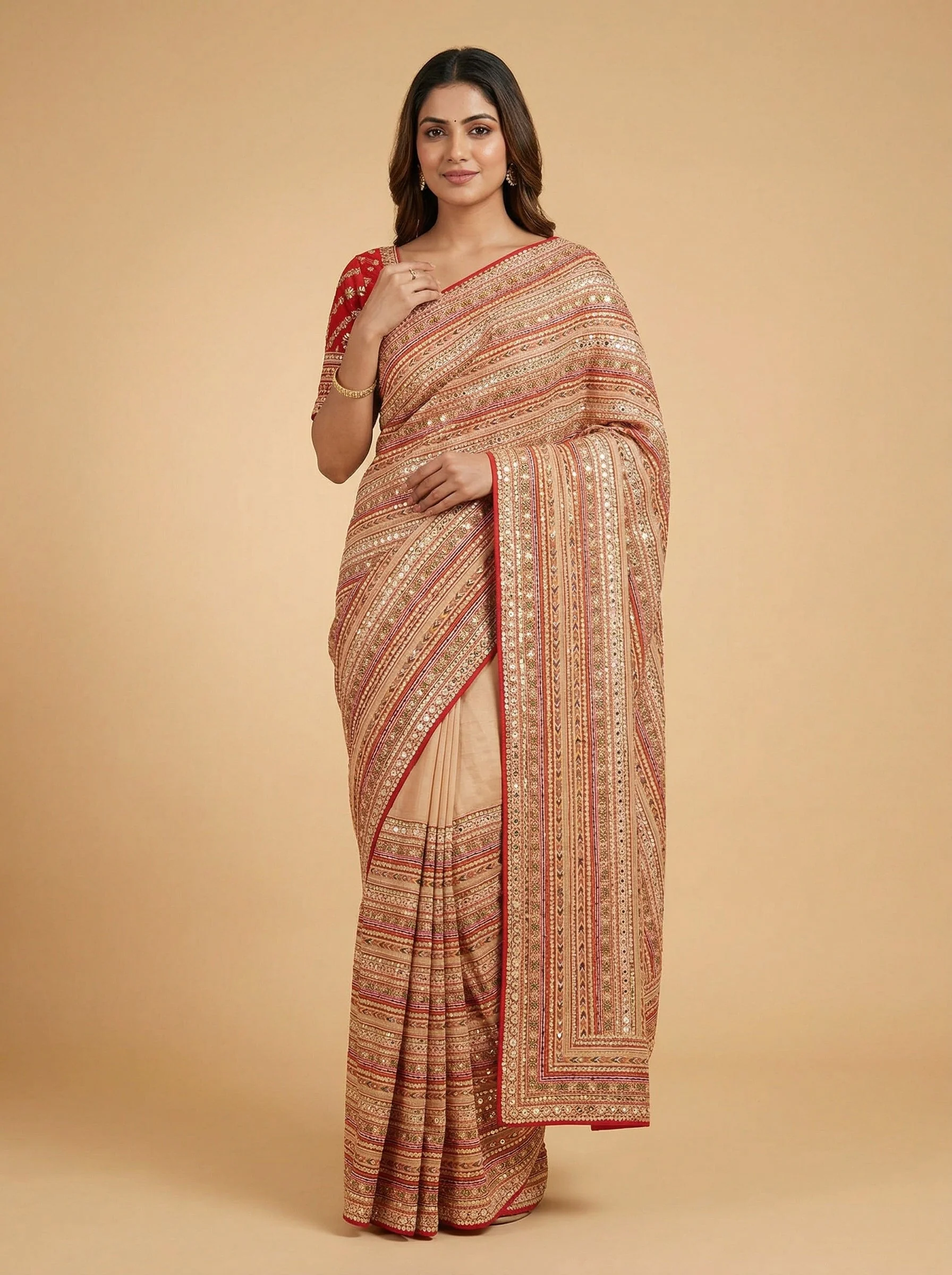 Red Driven Embroidered Saree