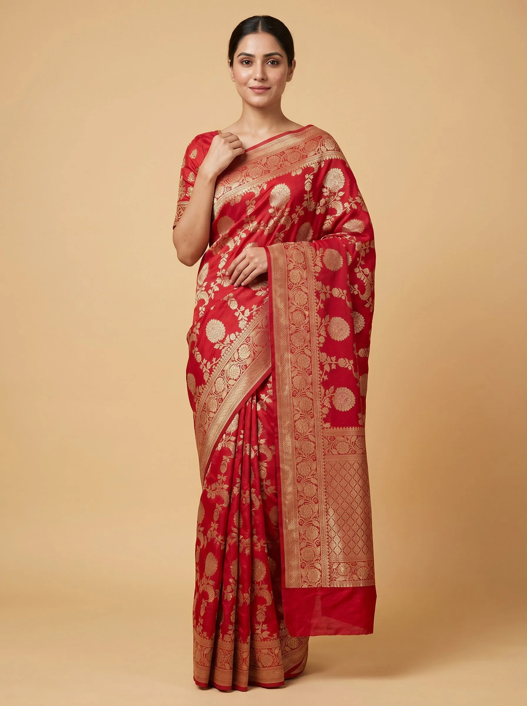 Red Dynamic Fold Handloom Saree