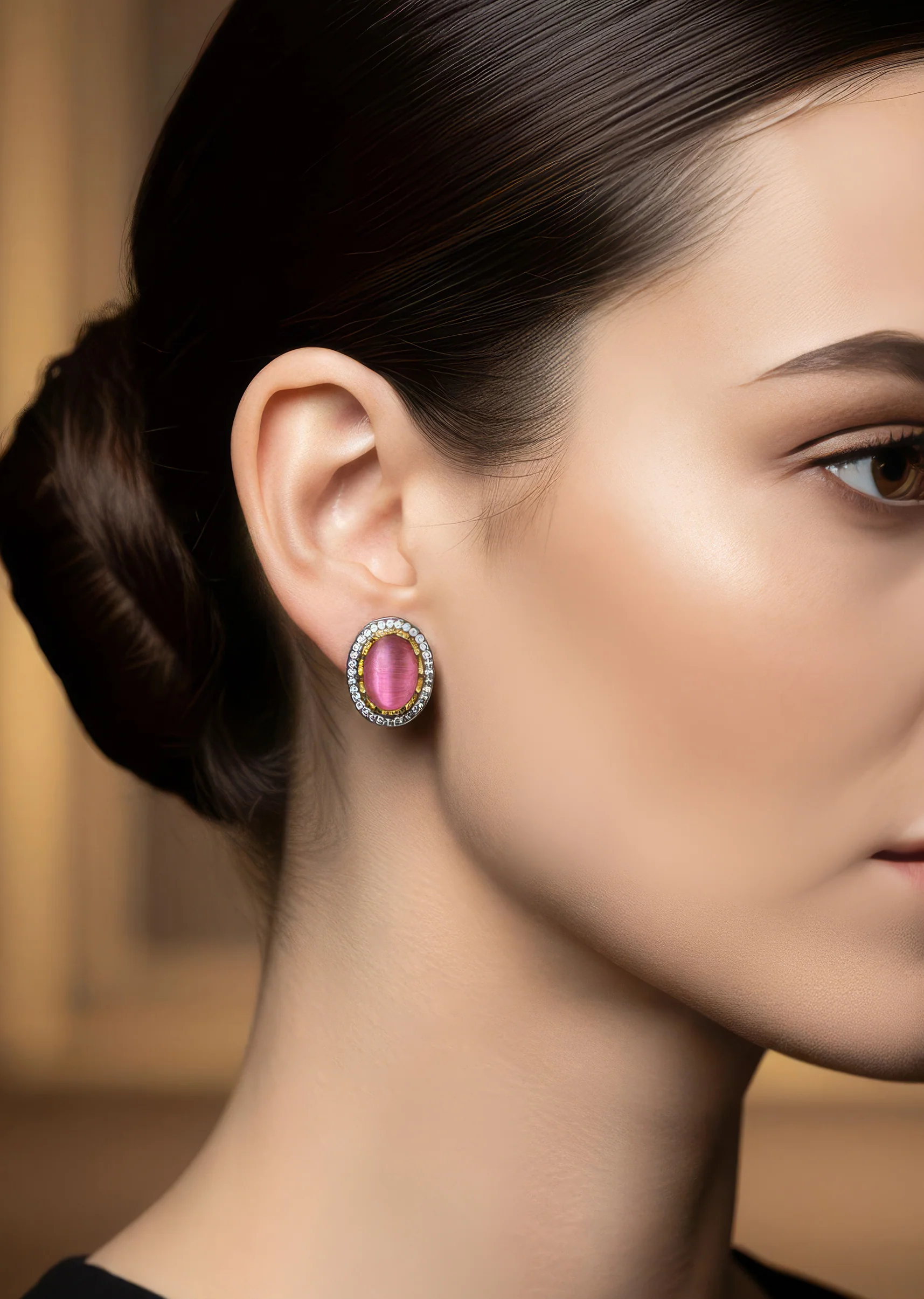 Red Earrings With Stone Detail Work