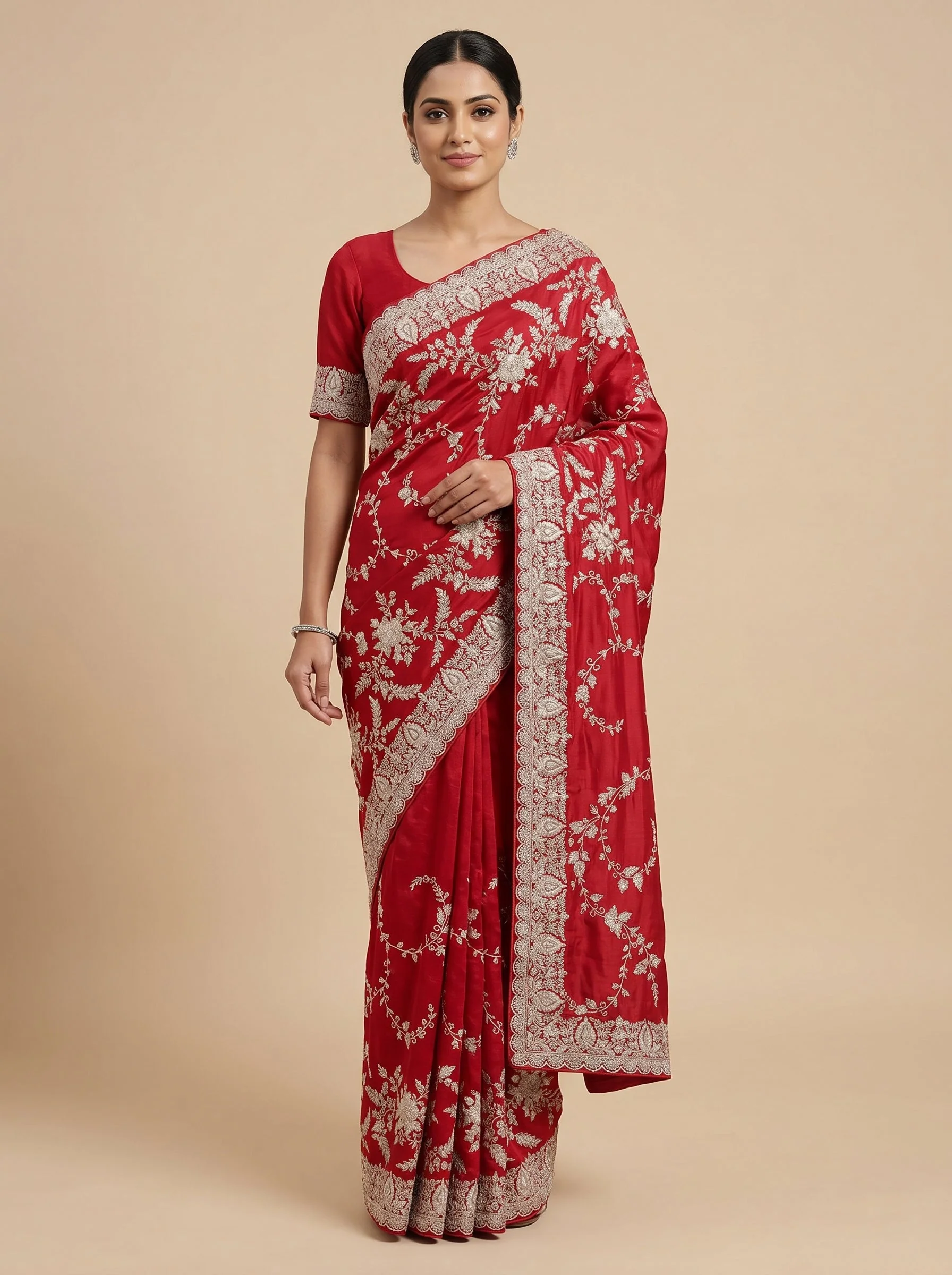 Red Elegance Embroidered Saree