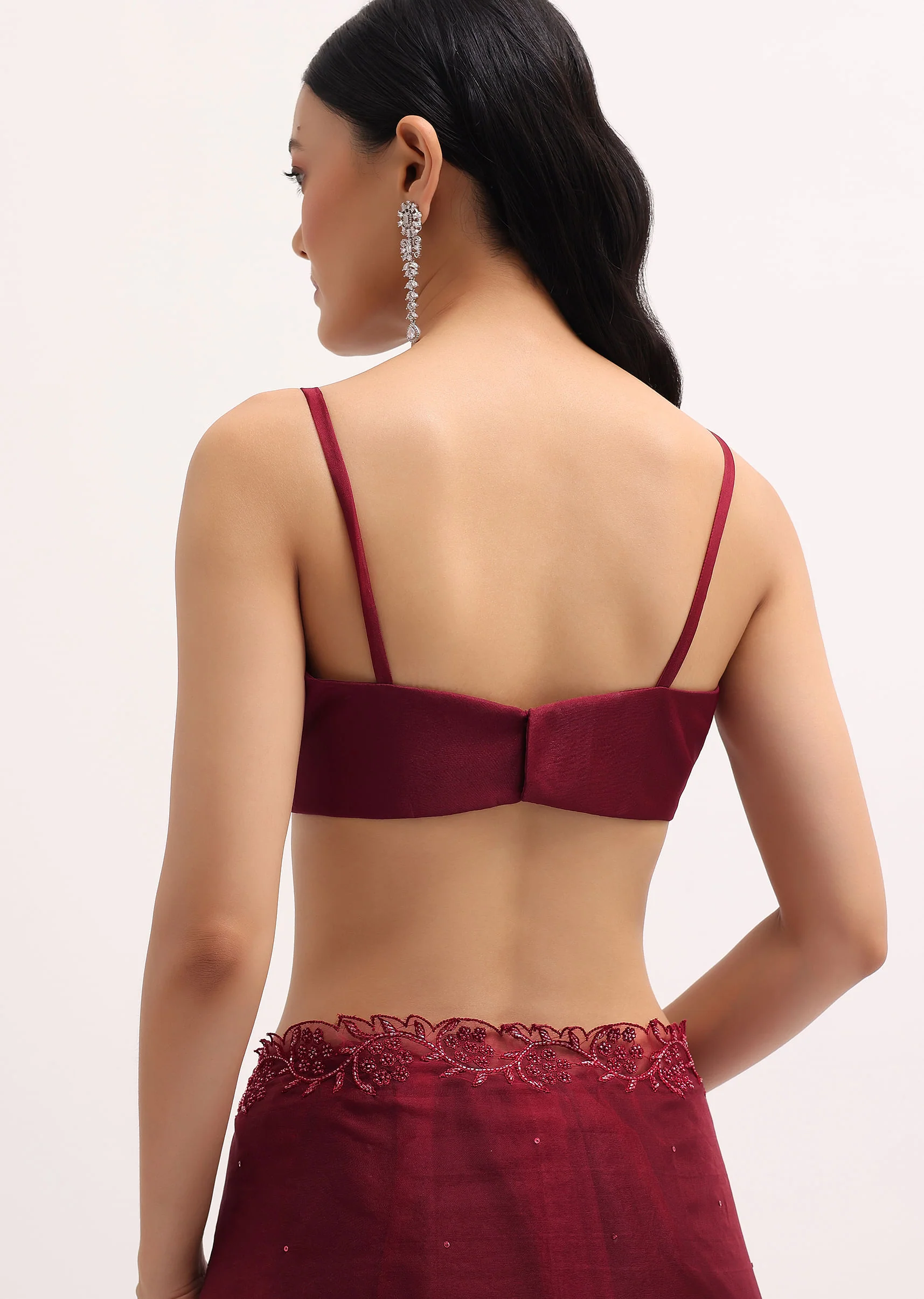 Red Embroidered Organza Saree With Unstitched Blouse - Image 10