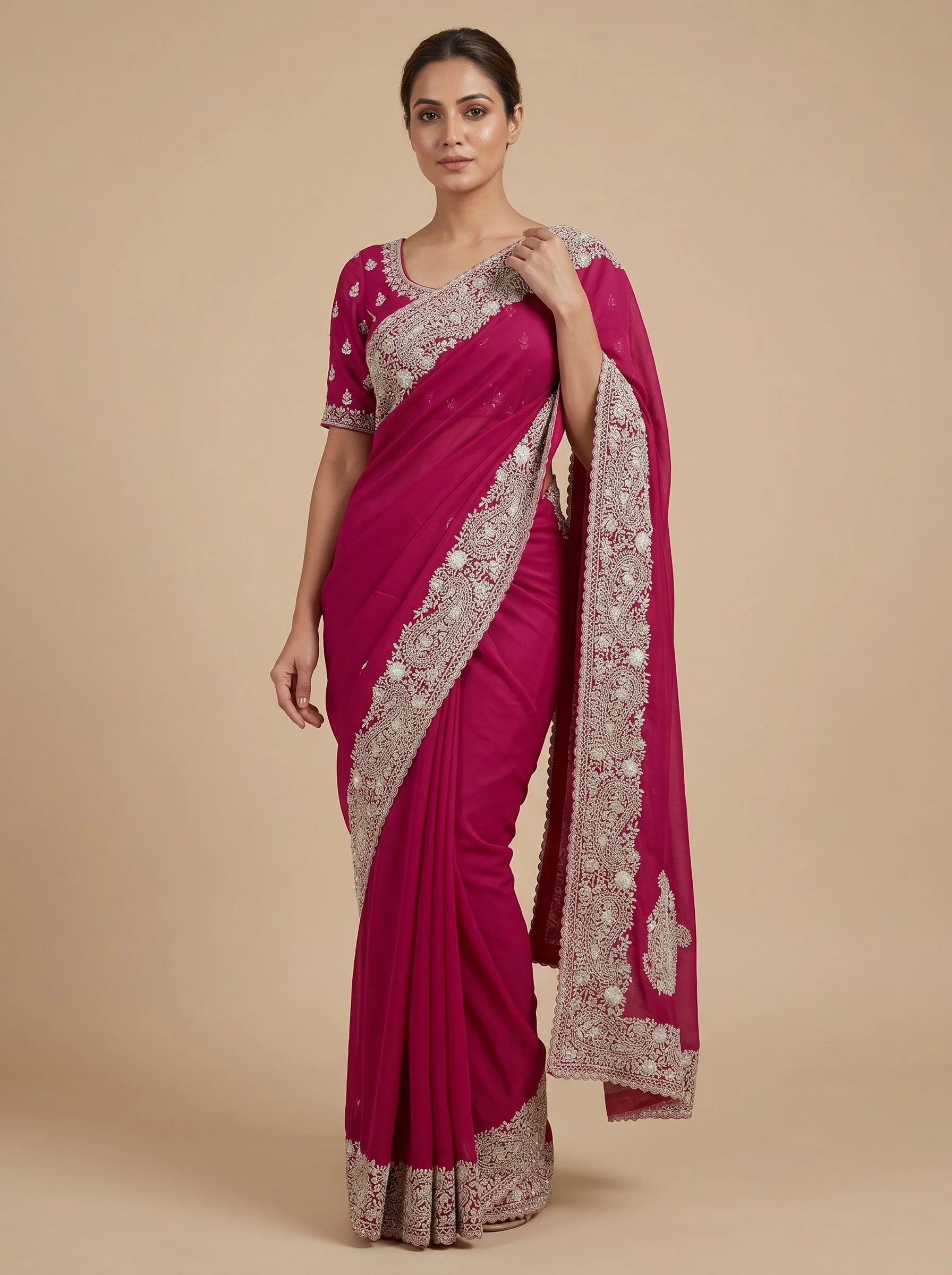 Red Embroidered Saree with Grand Detailing