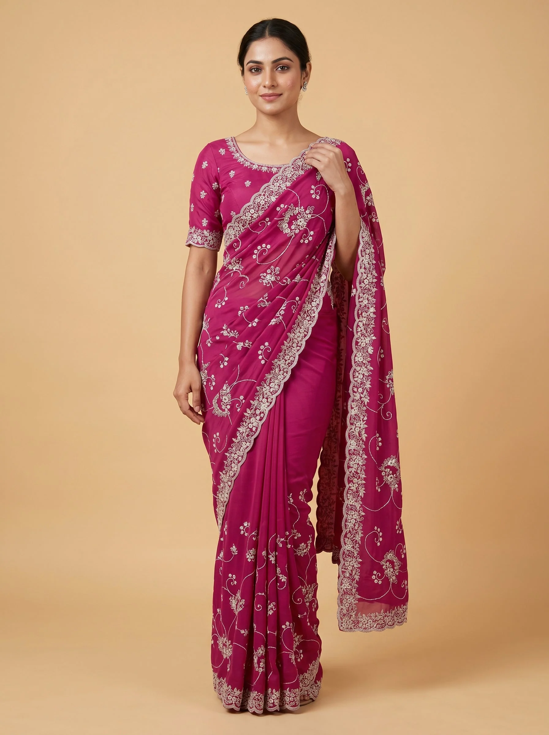 Red Embroidered Saree with Intricate Work