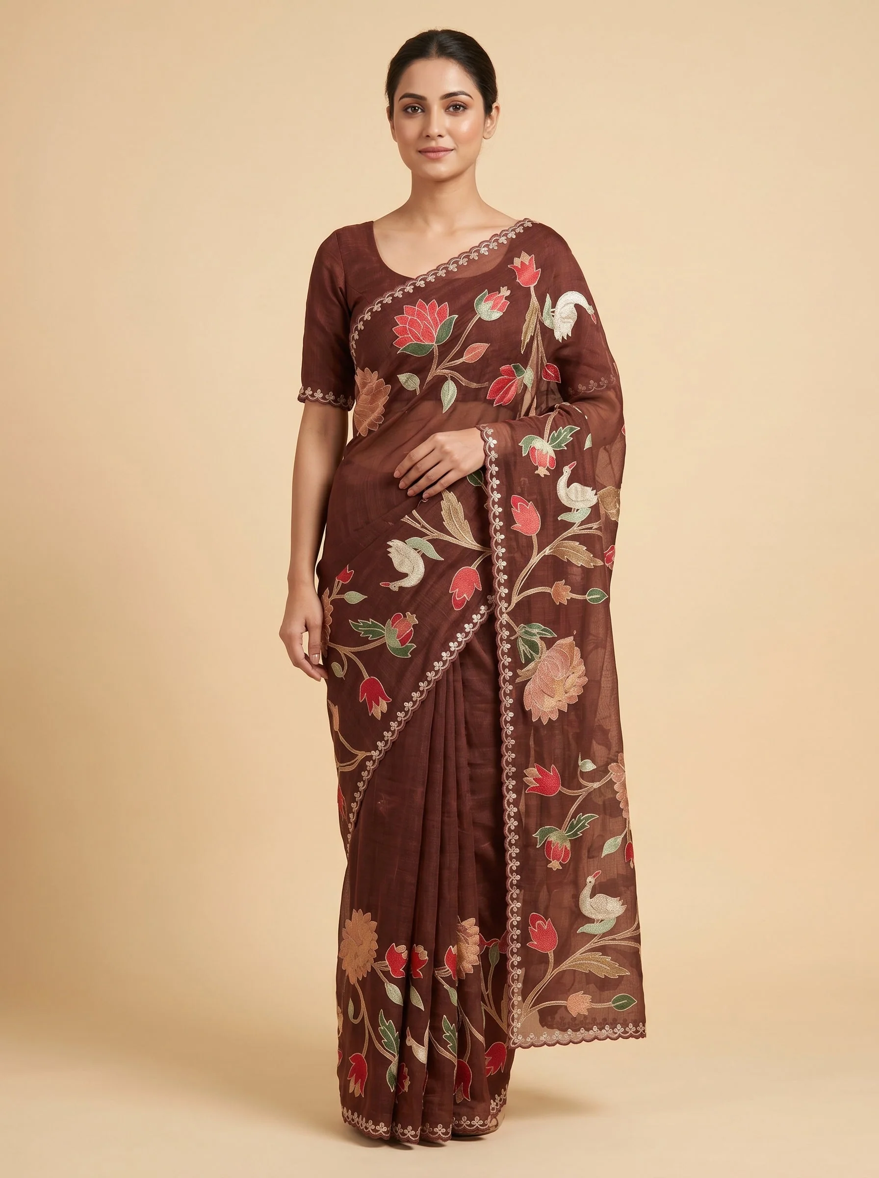 Red Embroidered Saree with Signature Artistry