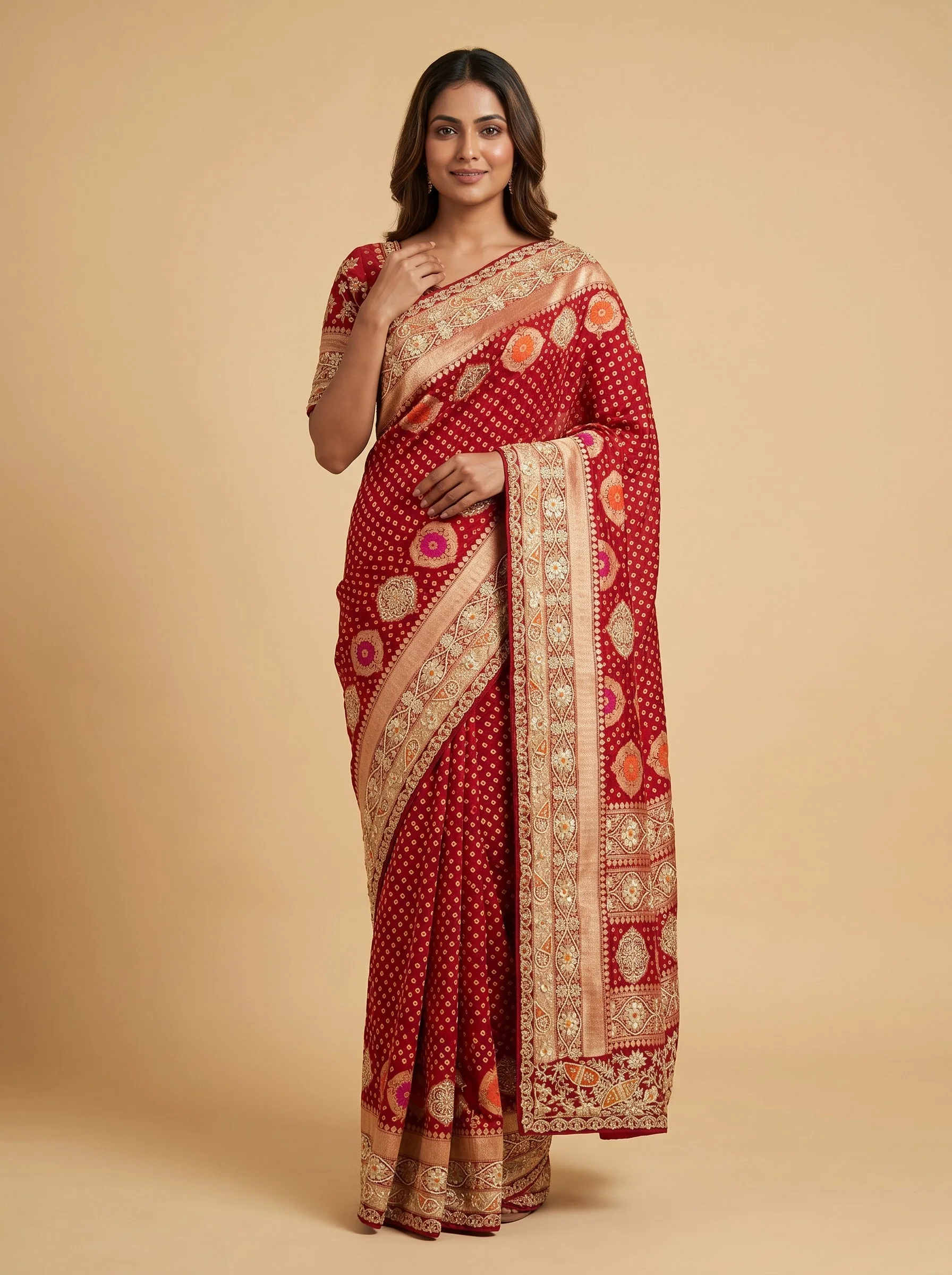 Red Enduring Bandhani Saree